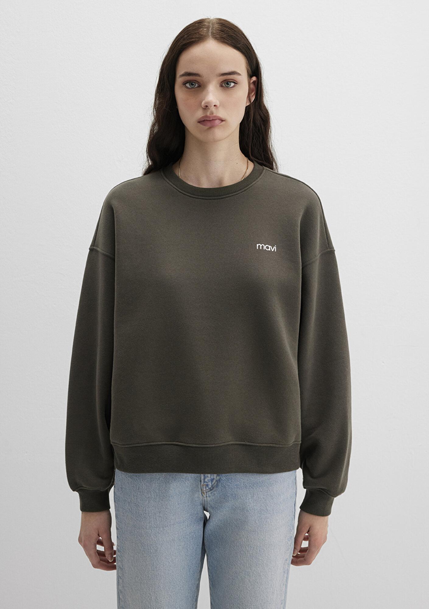 Mavi Mavi Logo Baskılı Haki Sweatshirt 1S10490-71553