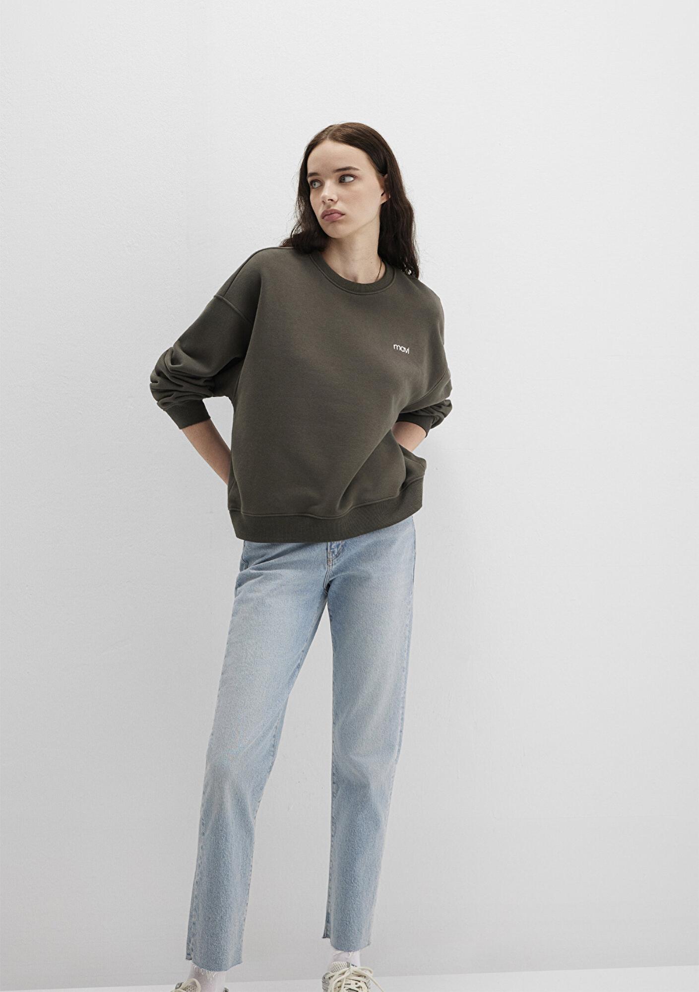 Mavi Mavi Logo Baskılı Haki Sweatshirt 1S10490-71553