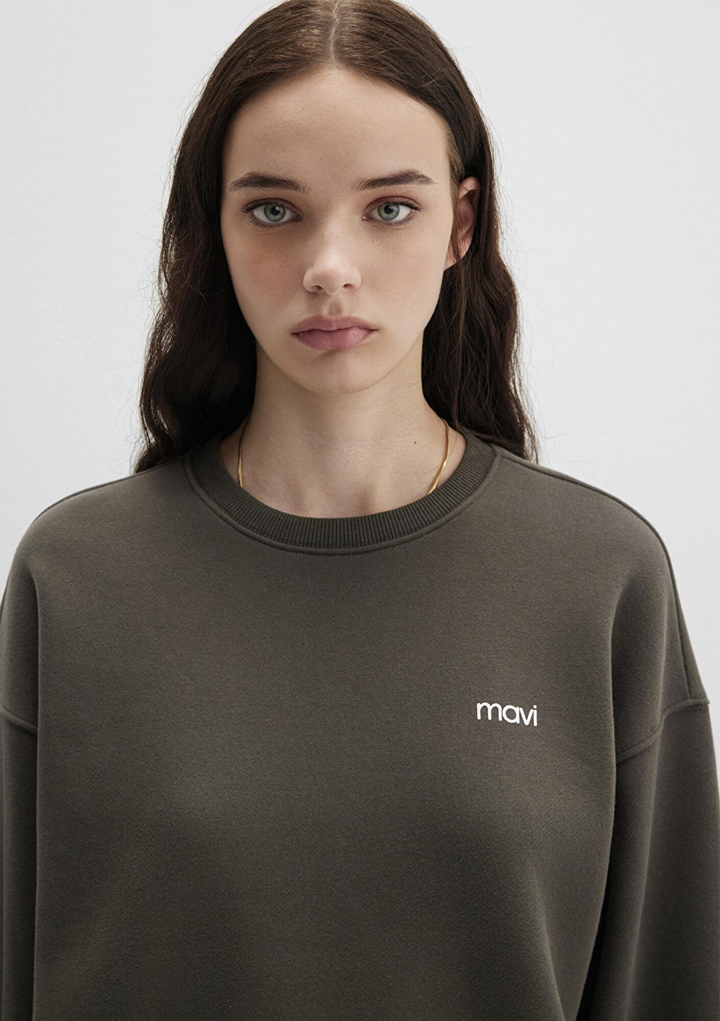 Mavi Mavi Logo Baskılı Haki Sweatshirt 1S10490-71553