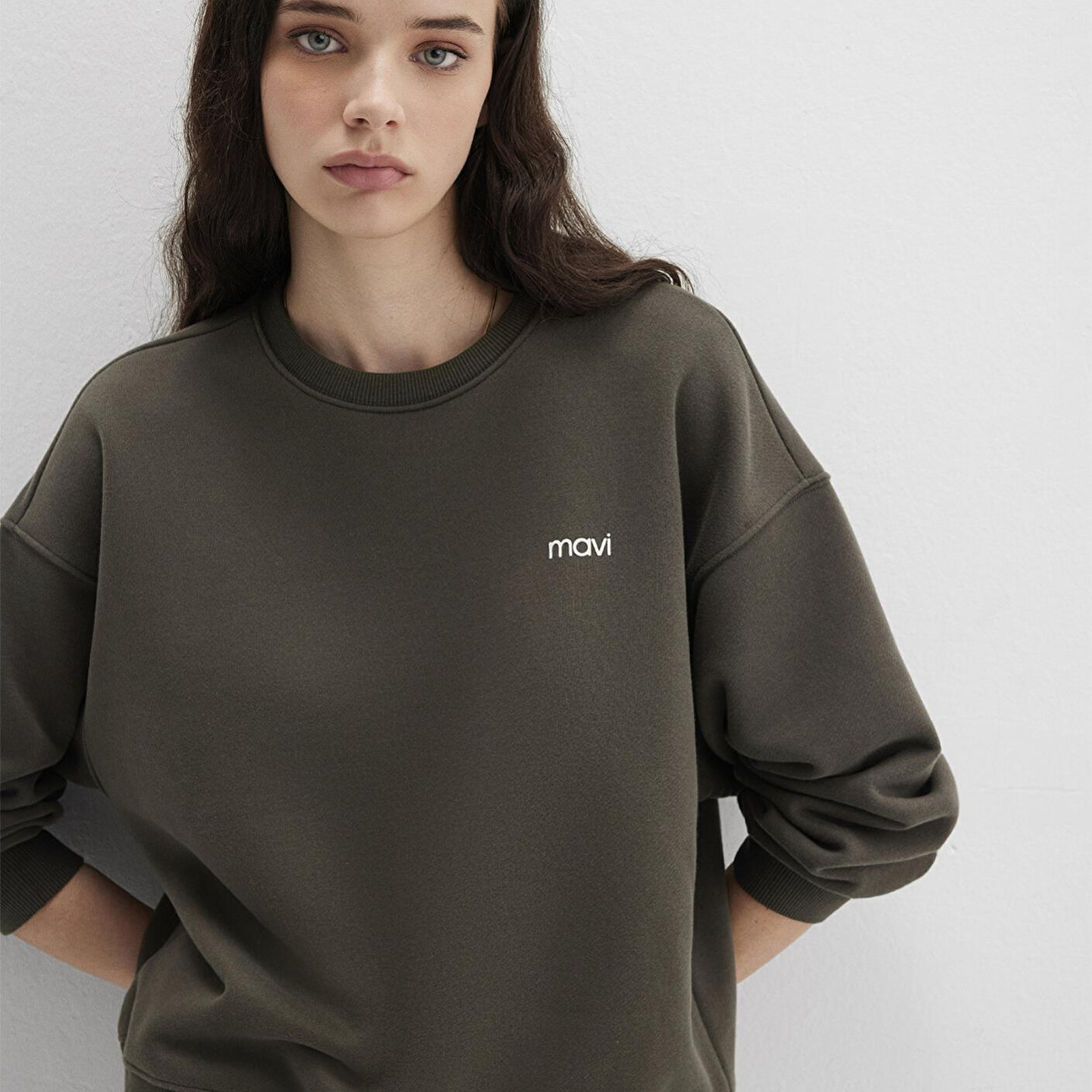 Mavi Mavi Logo Baskılı Haki Sweatshirt 1S10490-71553