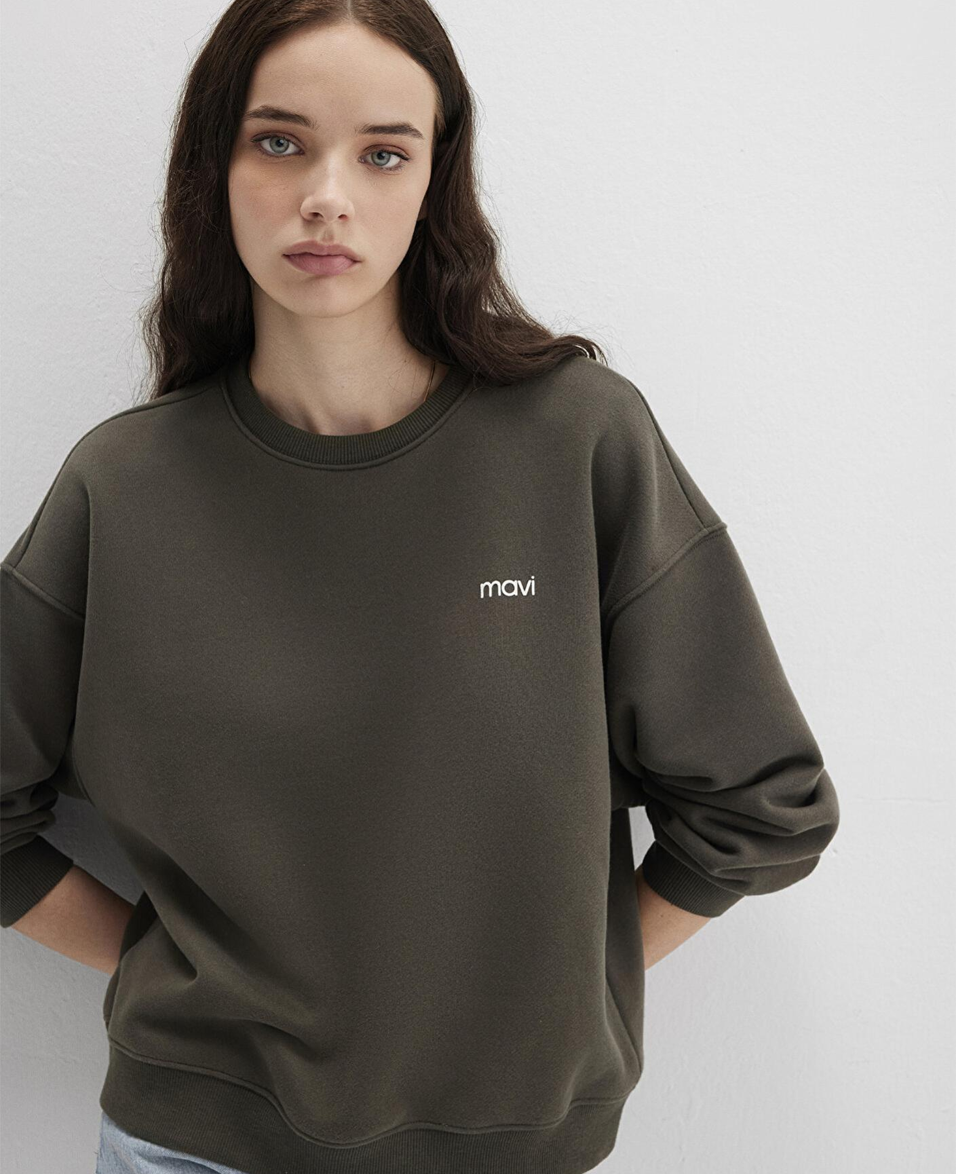 Mavi Mavi Logo Baskılı Haki Sweatshirt 1S10490-71553