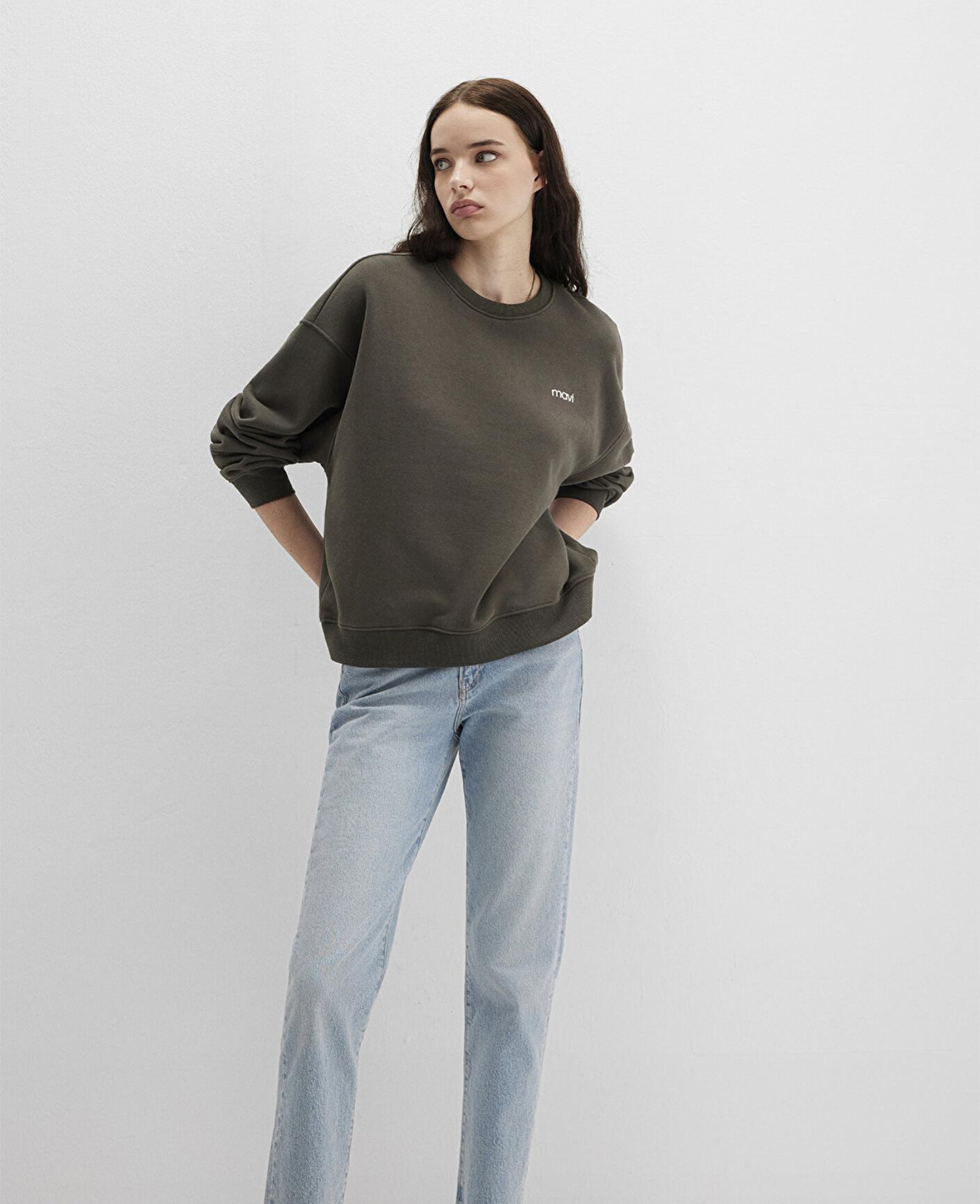 Mavi Mavi Logo Baskılı Haki Sweatshirt 1S10490-71553