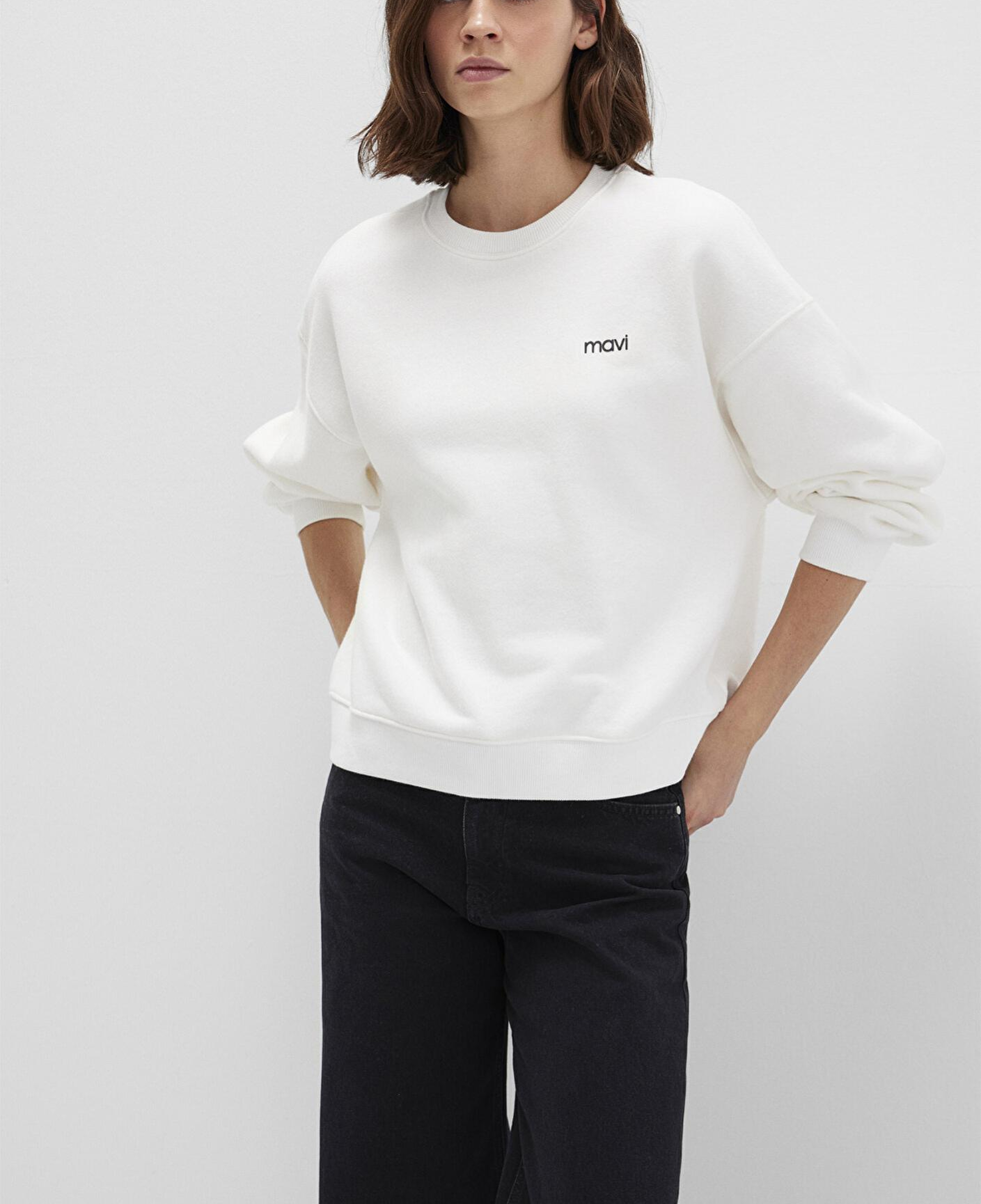 Mavi Mavi Logo Baskılı Ekru Sweatshirt 1S10490-70057