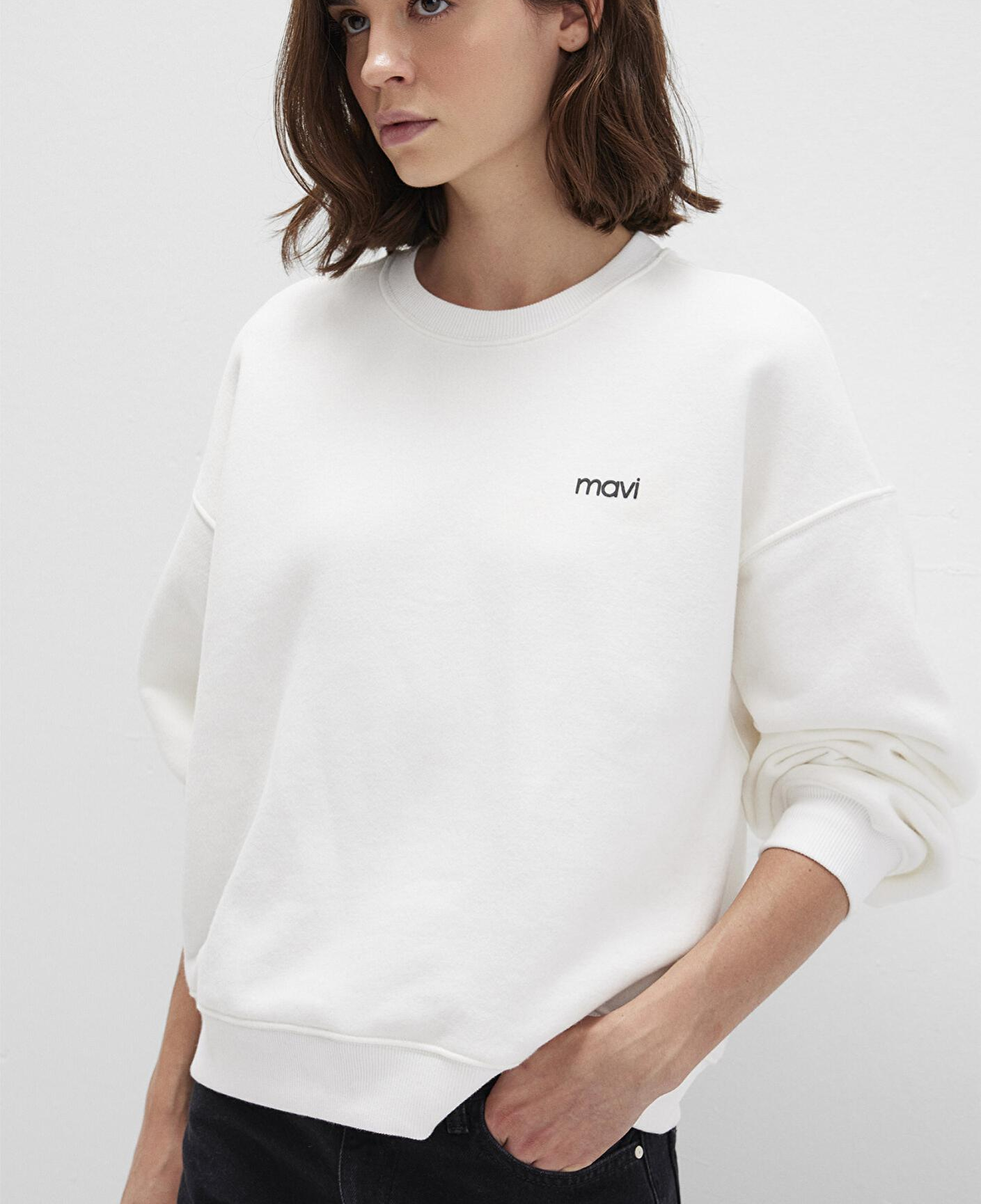Mavi Mavi Logo Baskılı Ekru Sweatshirt 1S10490-70057