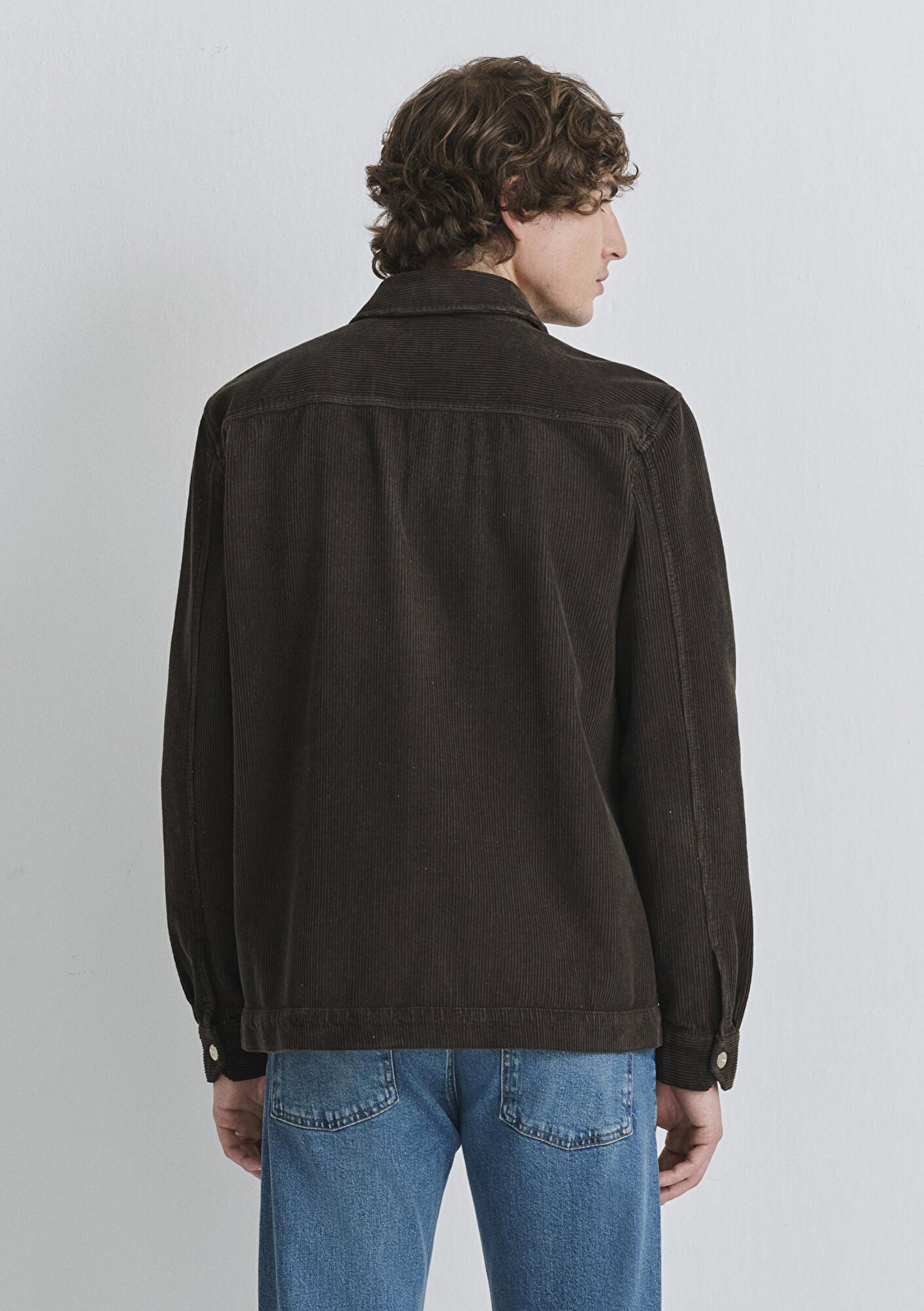 Mavi Kahverengi Cepli Kadife Gömlek Loose Fit / Bol Rahat Kesim 0211750-70219