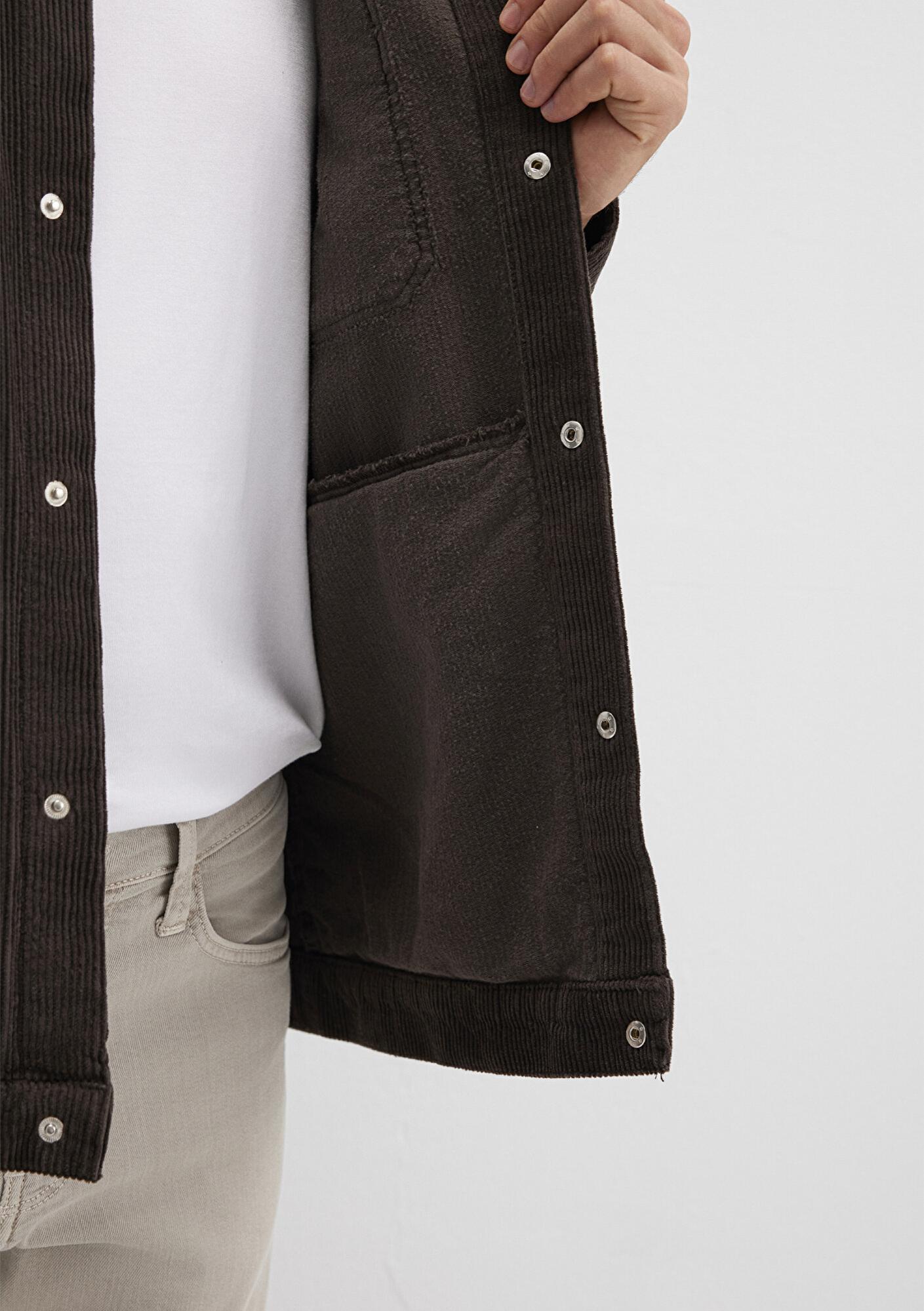 Mavi Kahverengi Cepli Kadife Gömlek Loose Fit / Bol Rahat Kesim 0211750-70219