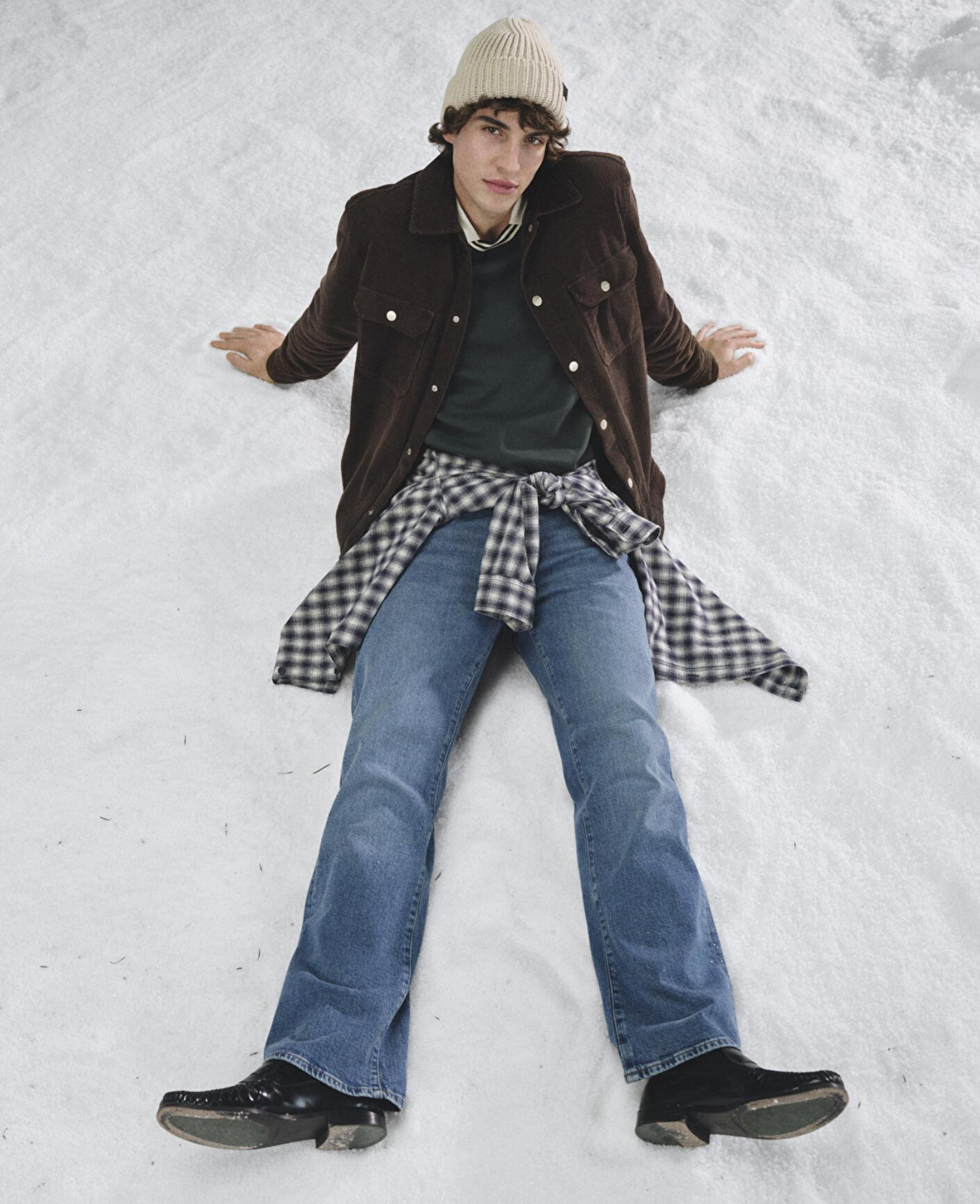 Mavi Kahverengi Cepli Kadife Gömlek Loose Fit / Bol Rahat Kesim 0211750-70219