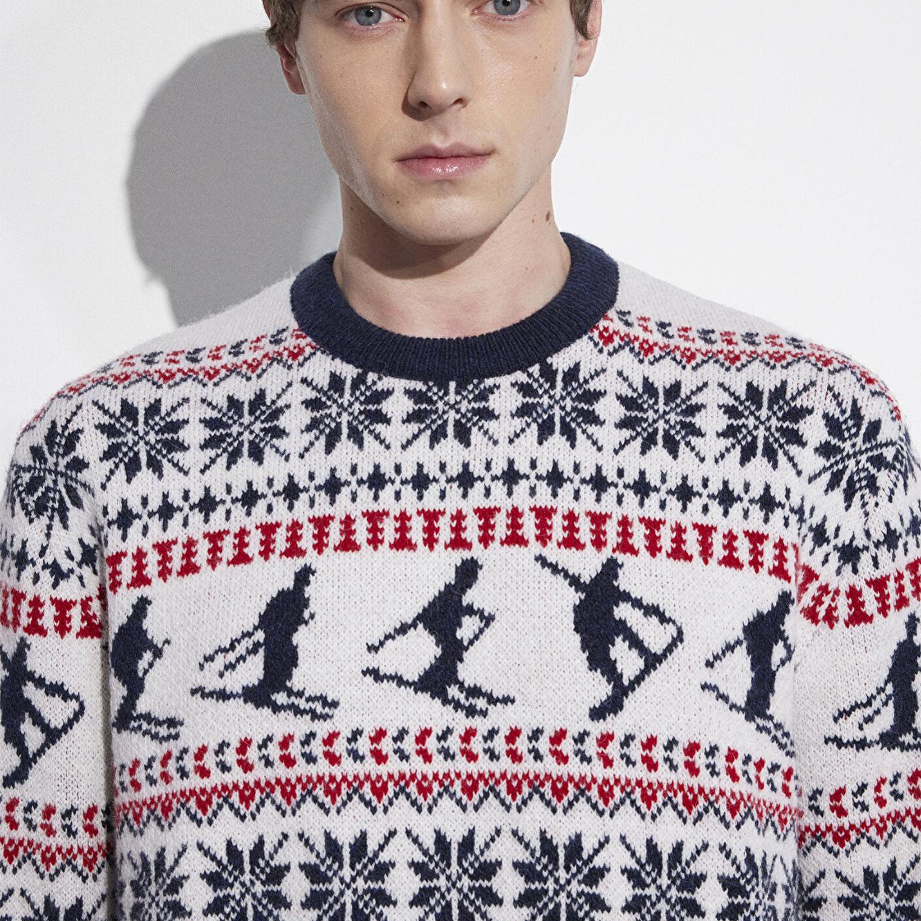 Mavi Yılbaşı Temalı Ekru Kazak Regular Fit / Normal Kesim 0710401-70057