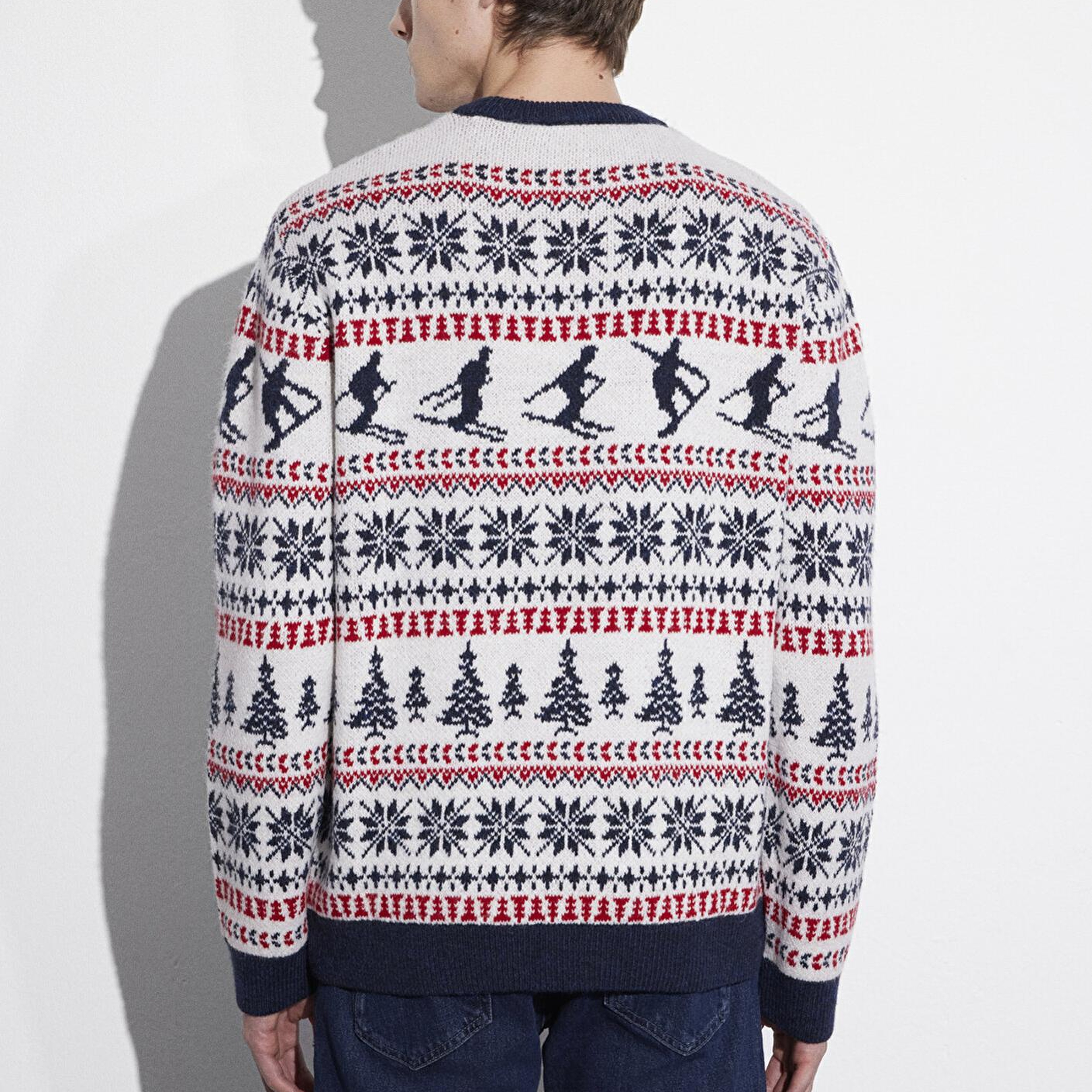 Mavi Yılbaşı Temalı Ekru Kazak Regular Fit / Normal Kesim 0710401-70057