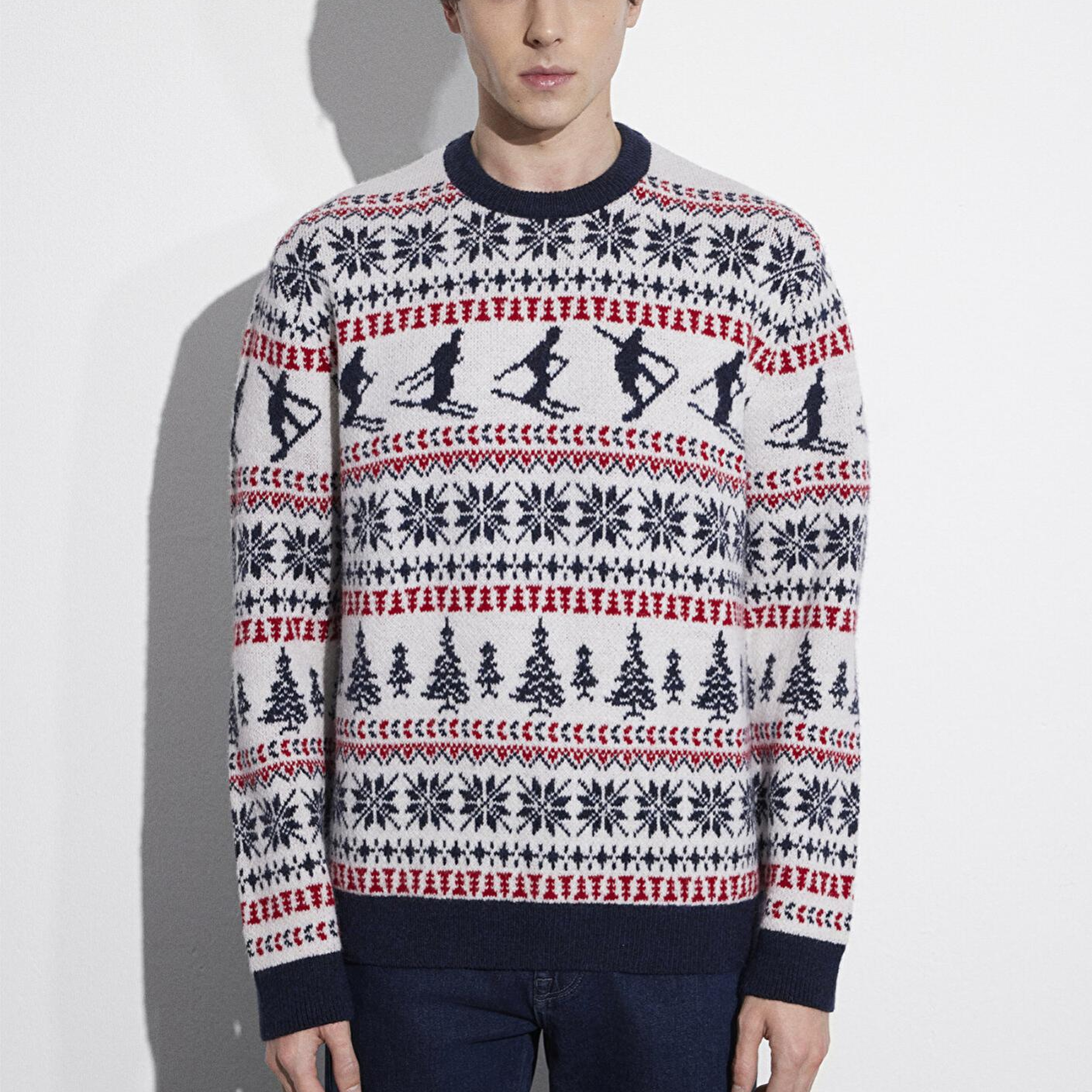 Mavi Yılbaşı Temalı Ekru Kazak Regular Fit / Normal Kesim 0710401-70057