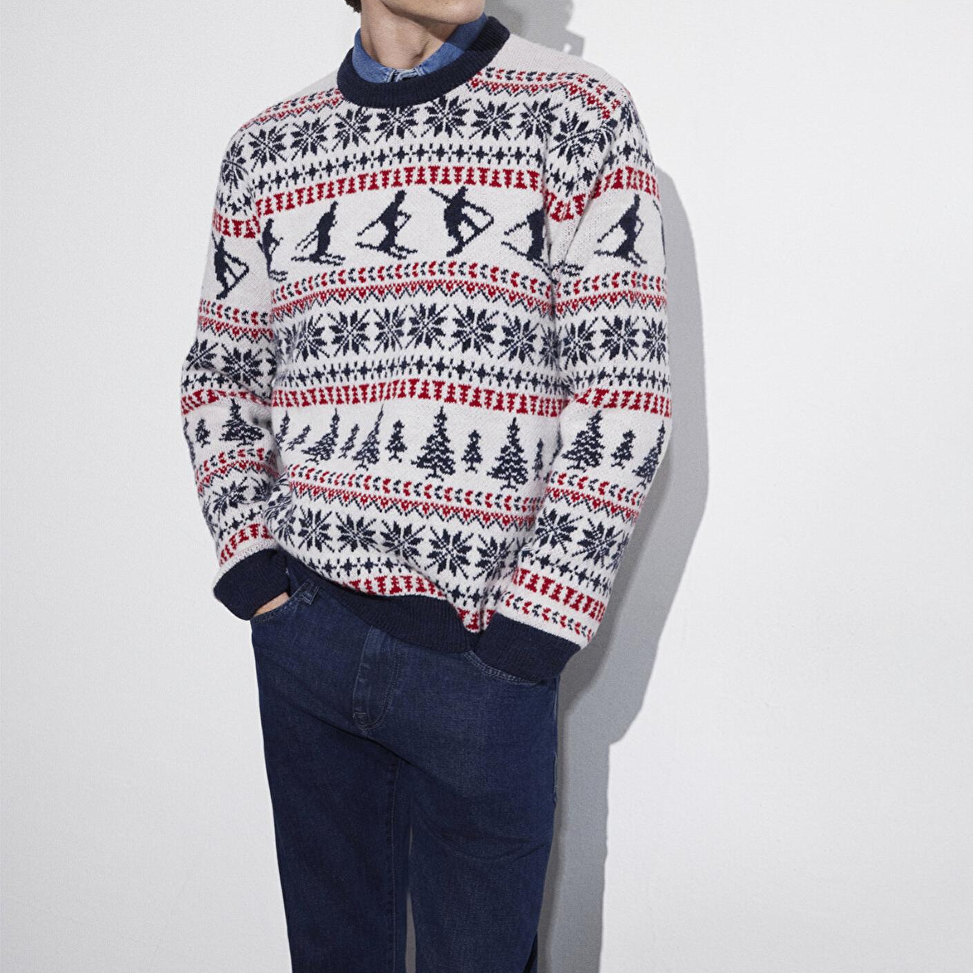 Mavi Yılbaşı Temalı Ekru Kazak Regular Fit / Normal Kesim 0710401-70057