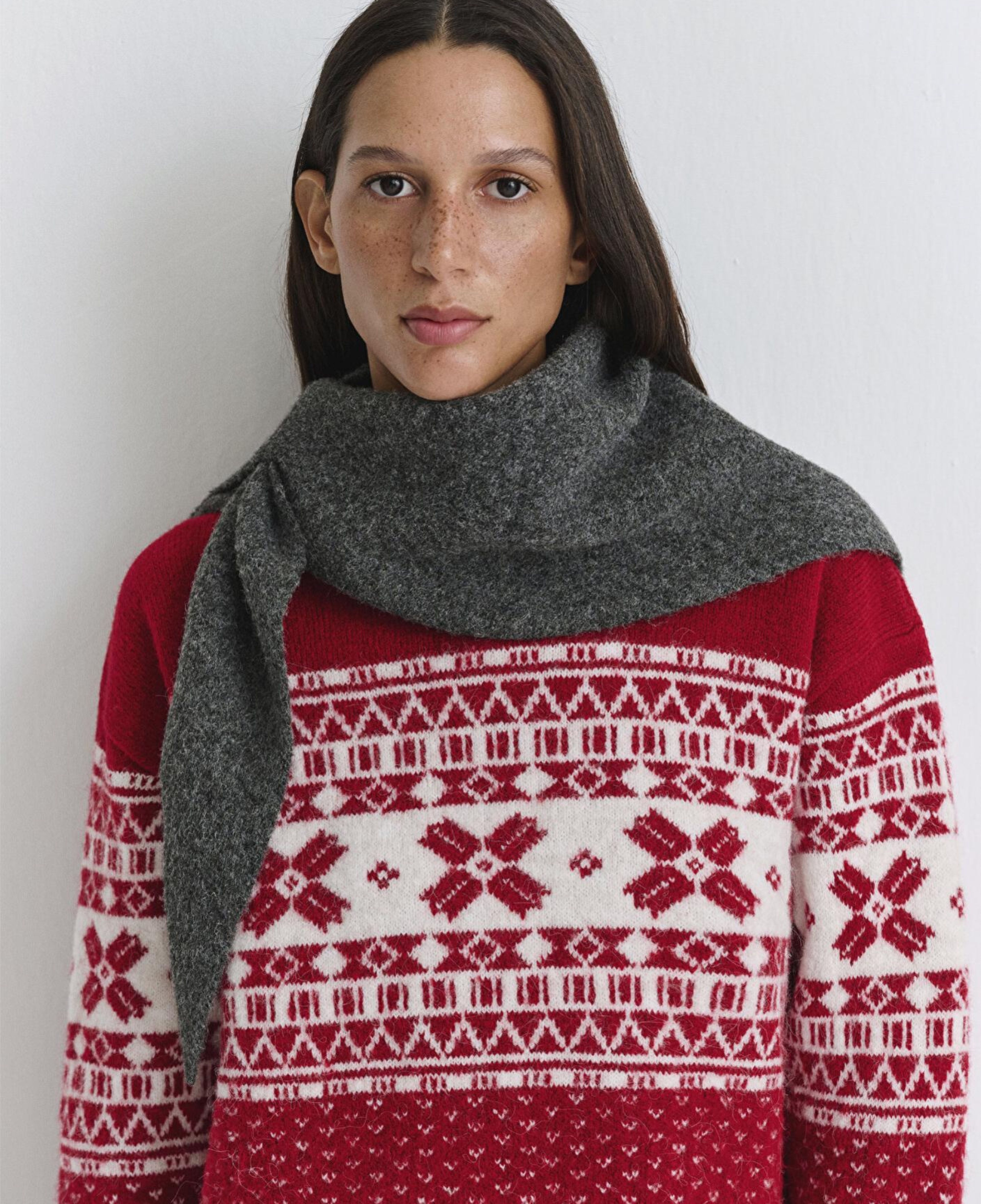 Mavi Yılbaşı Temalı Kırmızı Kazak Loose Fit / Bol Rahat Kesim 1710869-70057