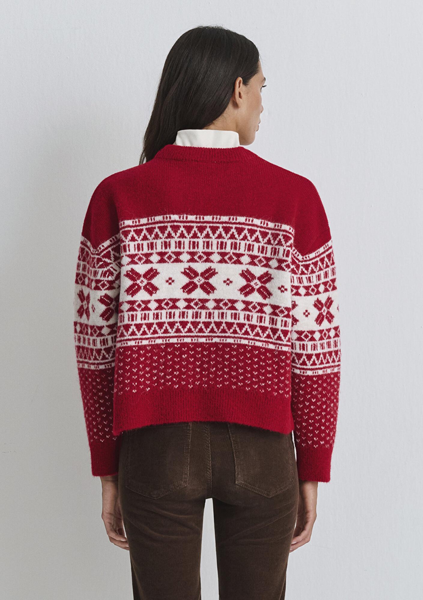 Mavi Yılbaşı Temalı Kırmızı Kazak Loose Fit / Bol Rahat Kesim 1710869-70057