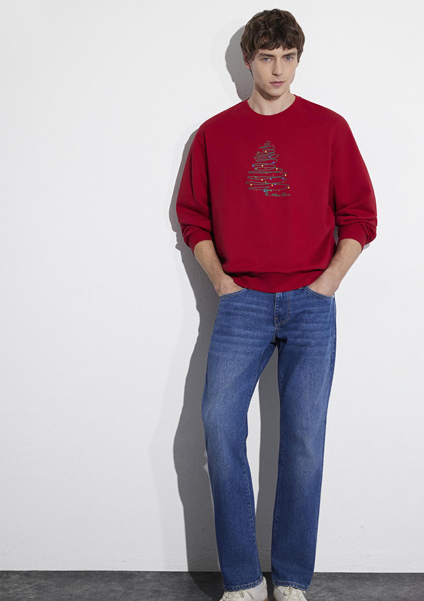 Mavi Yılbaşı Temalı Kırmızı Sweatshirt 0S10552-70390