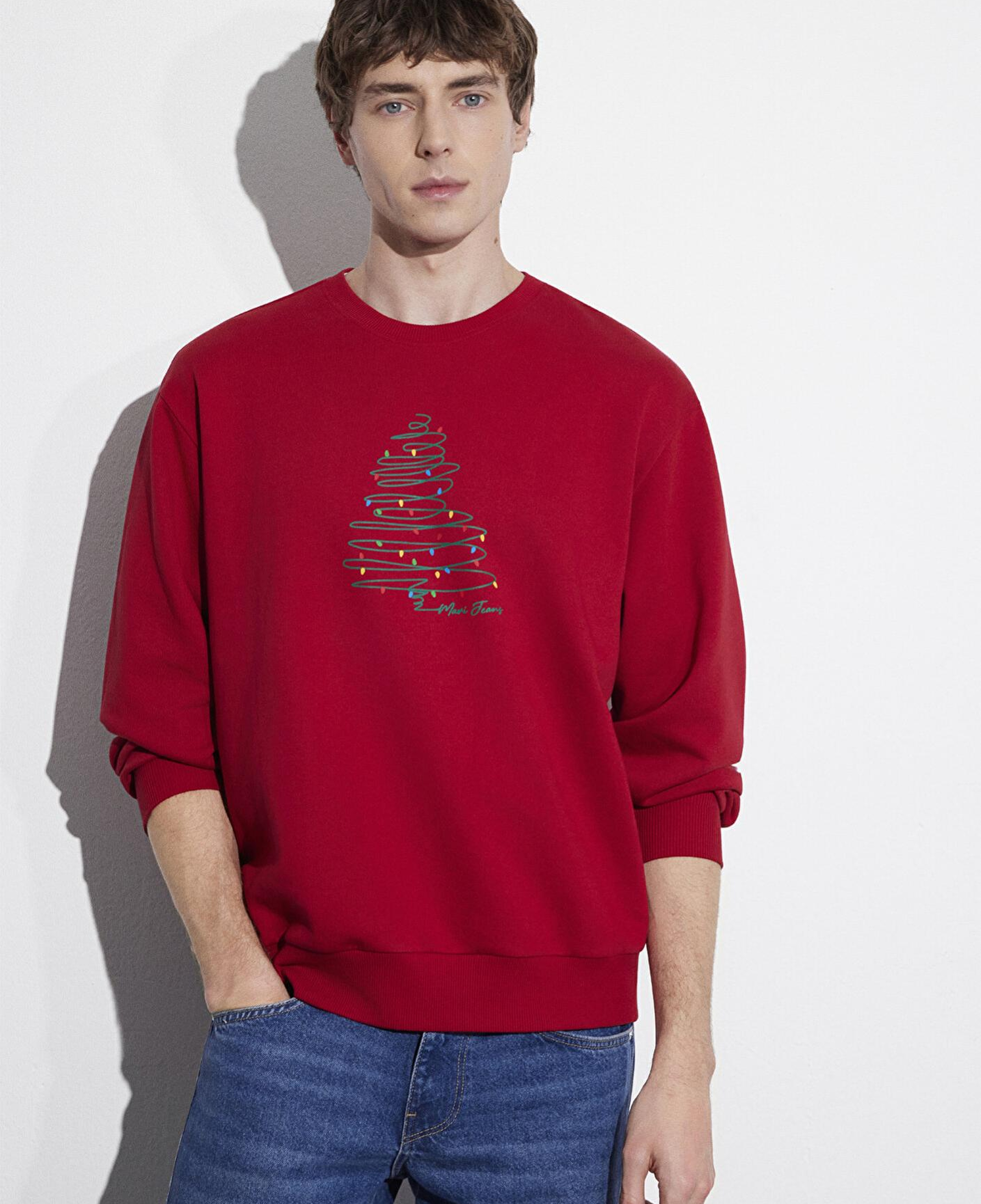 Mavi Yılbaşı Temalı Kırmızı Sweatshirt 0S10552-70390