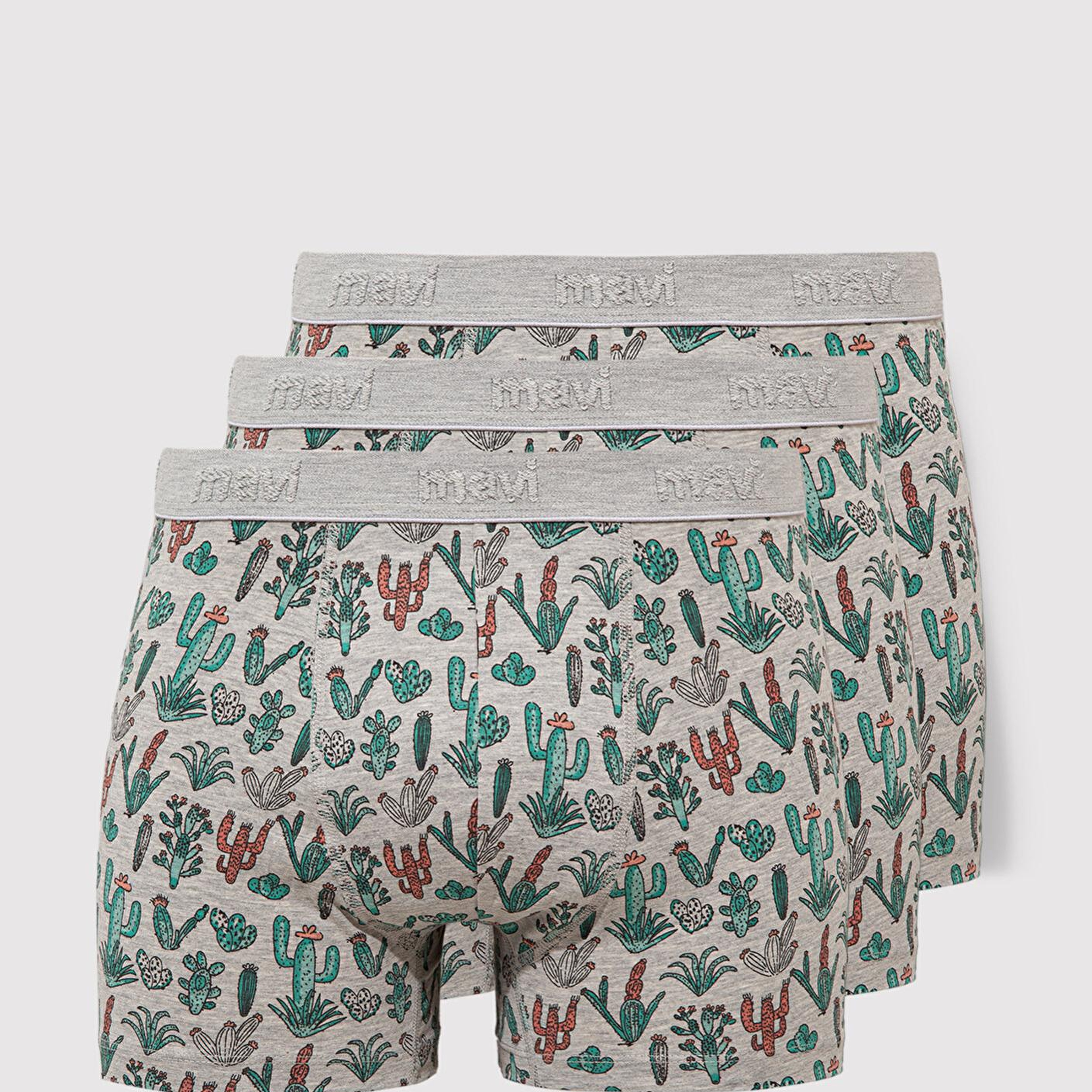 Mavi 3lü Kaktüs Baskılı Gri Boxer 0912212-23854