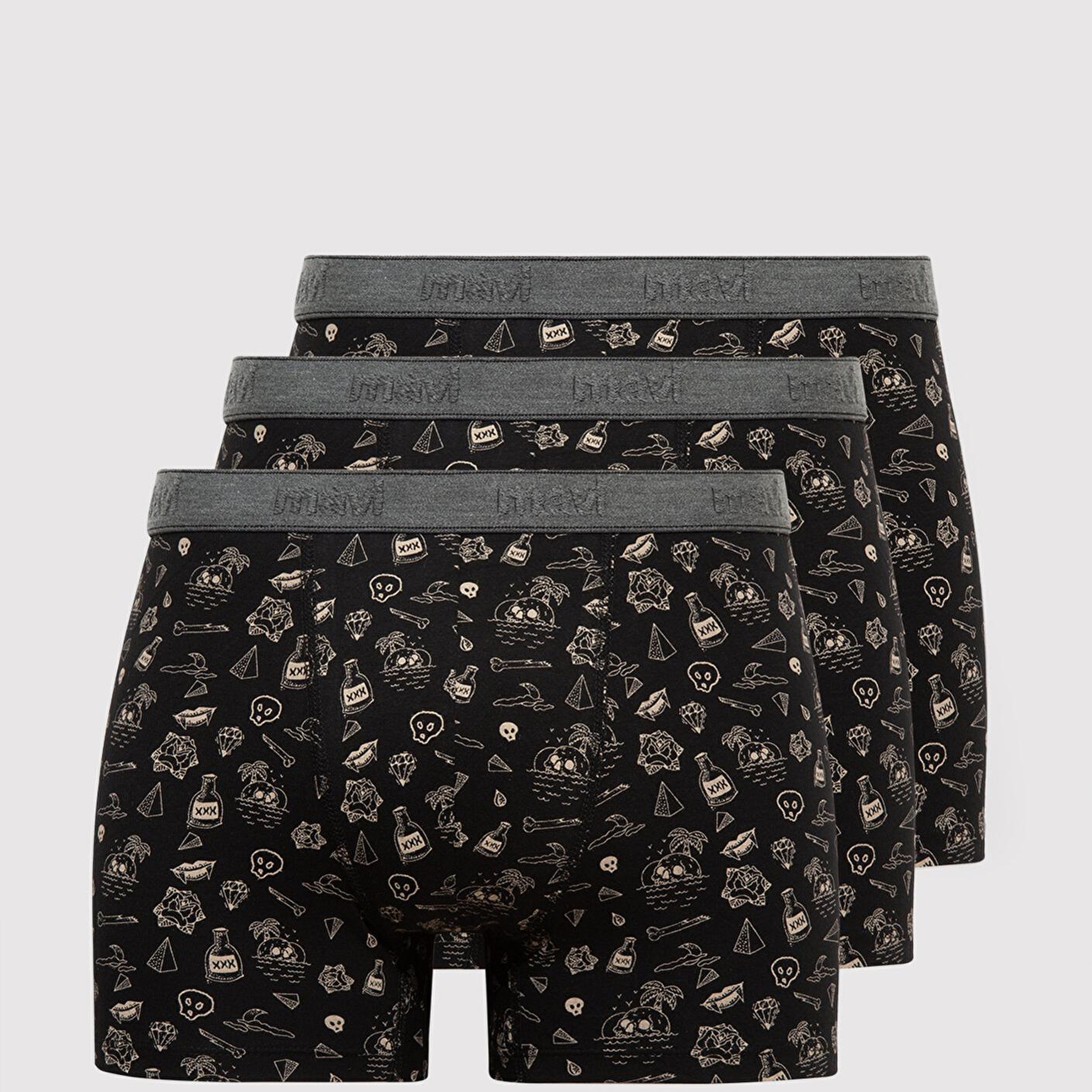 Mavi 3lü Baskılı Siyah Boxer 0912232-900