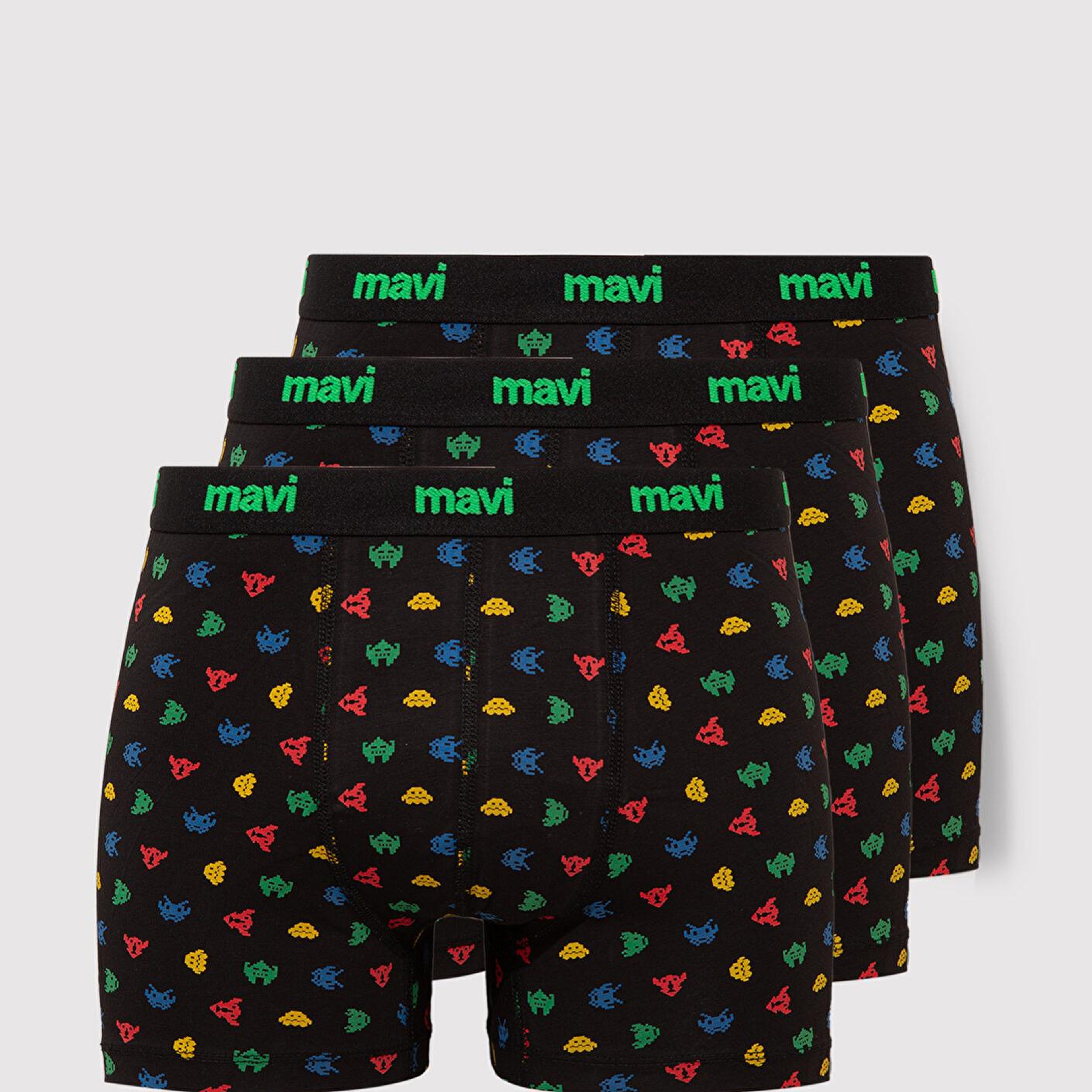 Mavi 3lü Baskılı Siyah Boxer 0912236-900