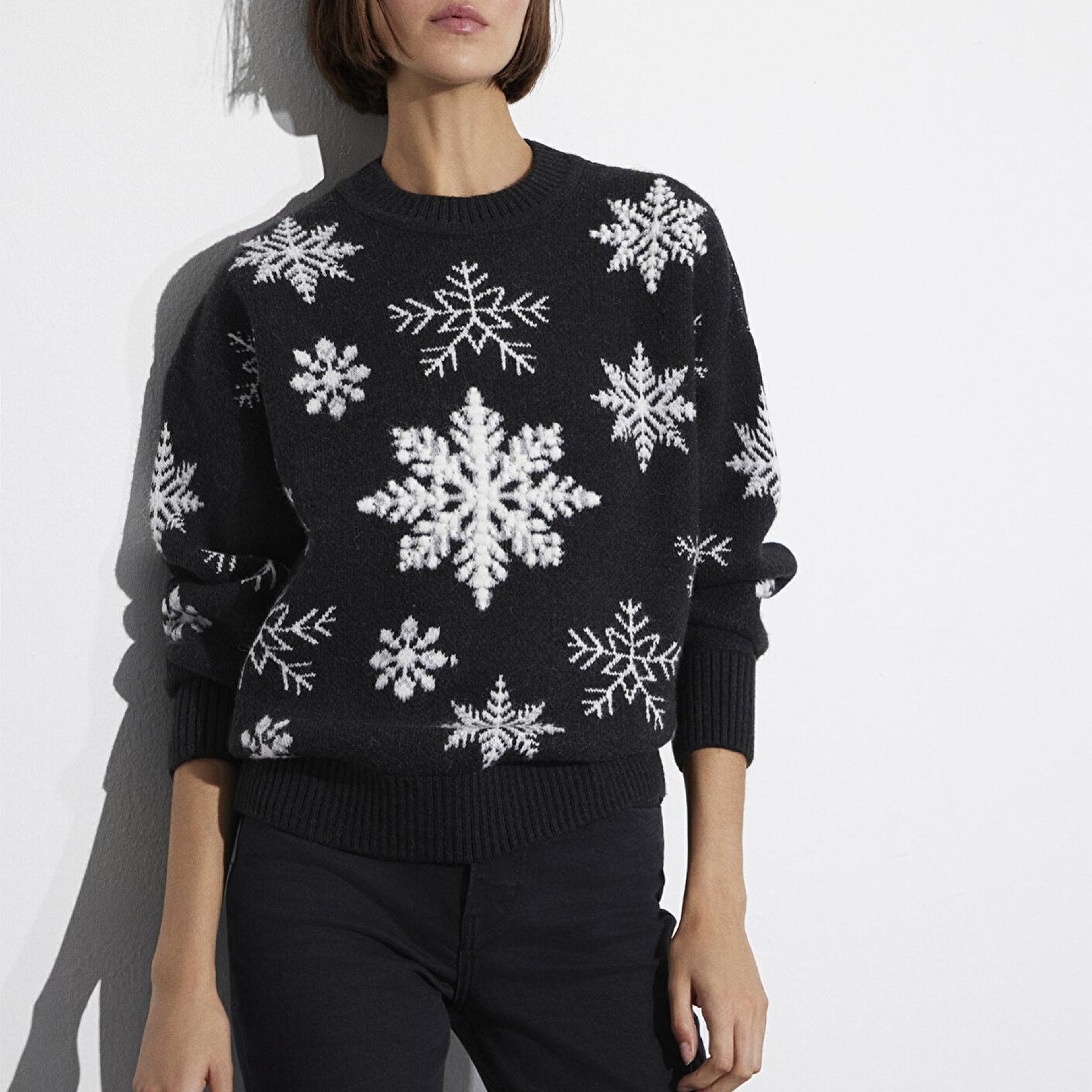 Mavi Yılbaşı Temalı Siyah Kazak Oversize / Geniş Kesim 1710861-900