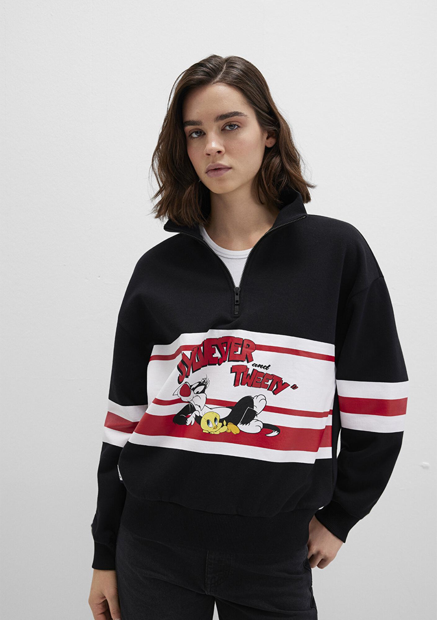 Mavi Tom ve Jerry Baskılı Siyah Sweatshirt 1S10472-900