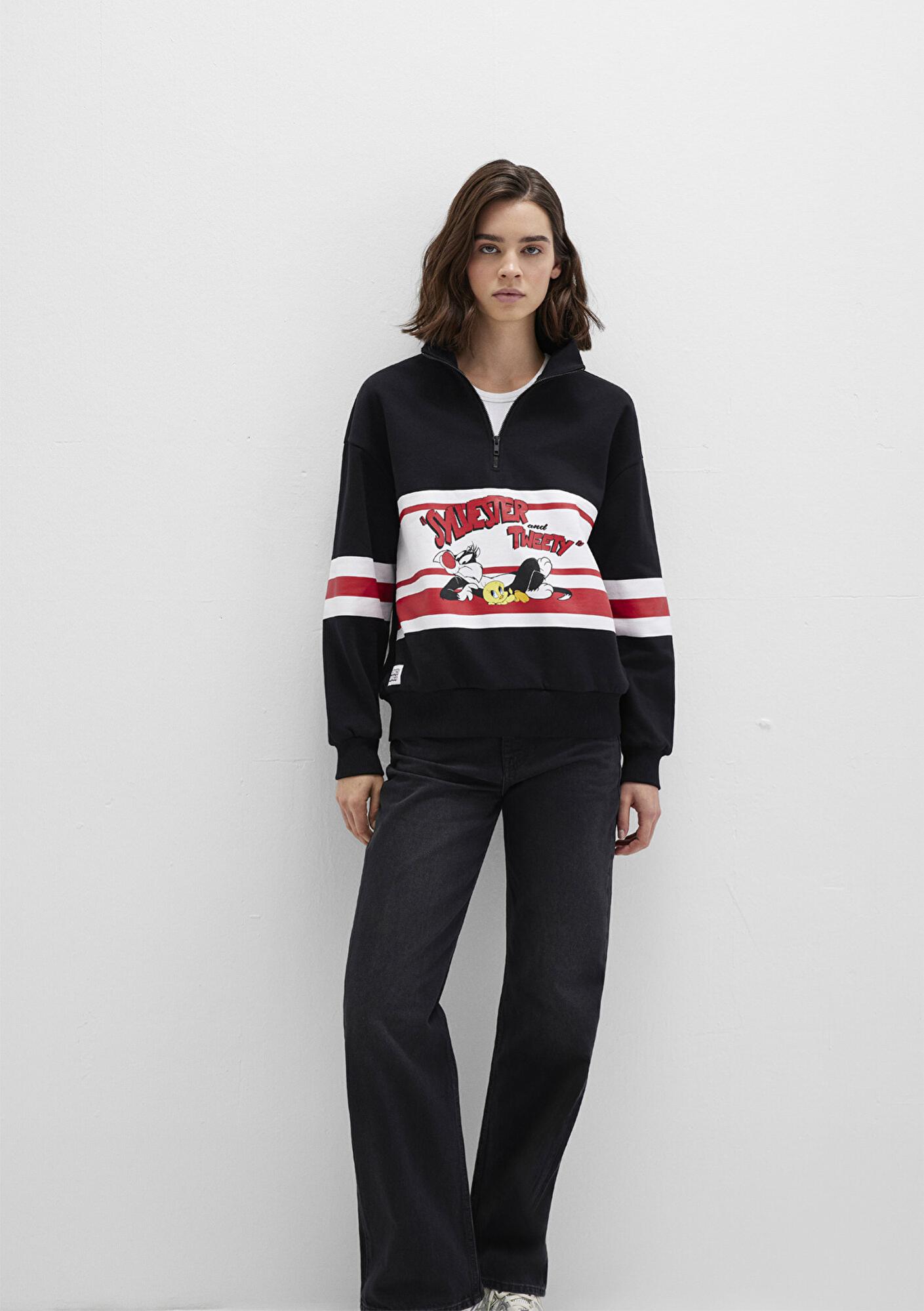 Mavi Tom ve Jerry Baskılı Siyah Sweatshirt 1S10472-900