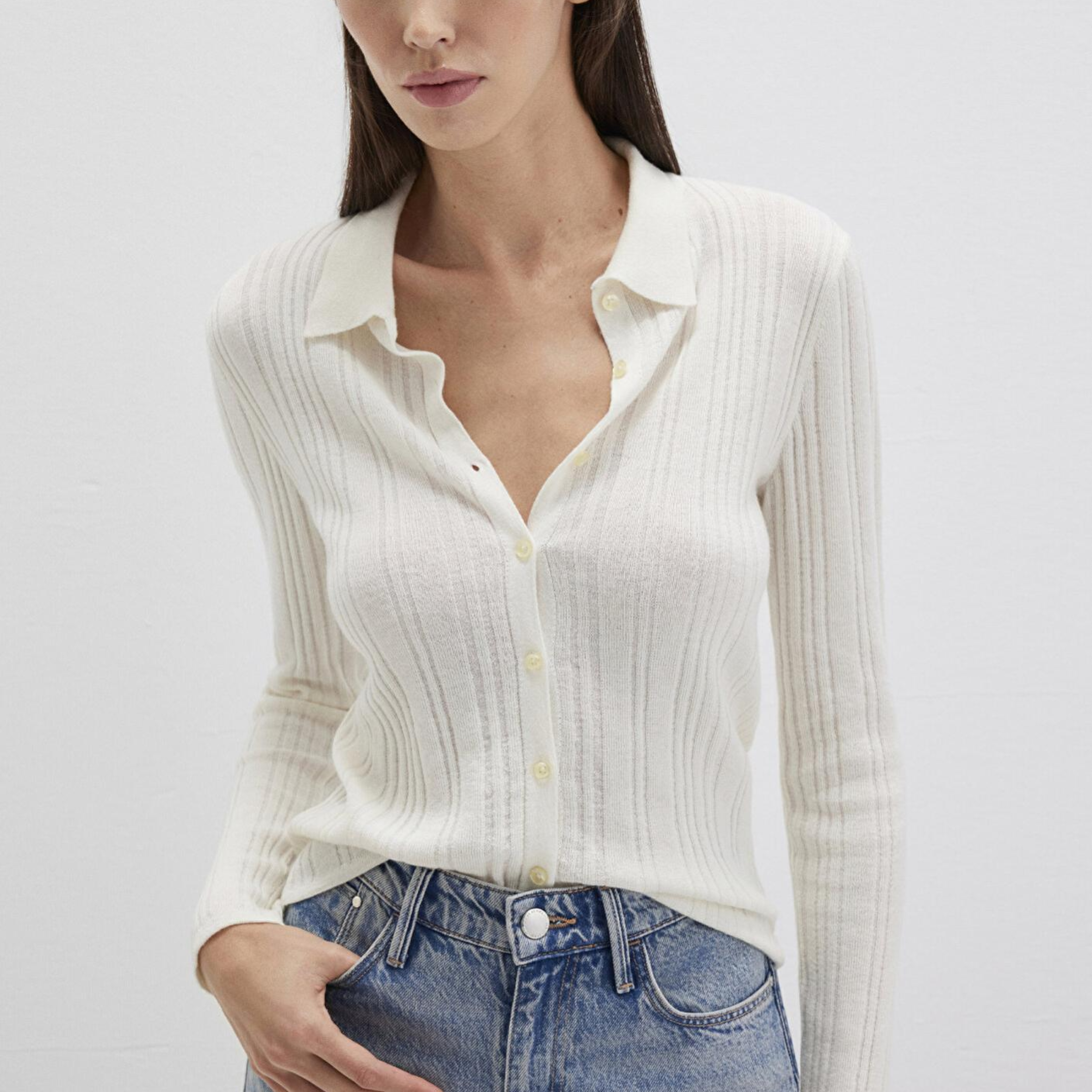 Mavi Yün Karışımlı Ekru Triko Polo 1710838-80194