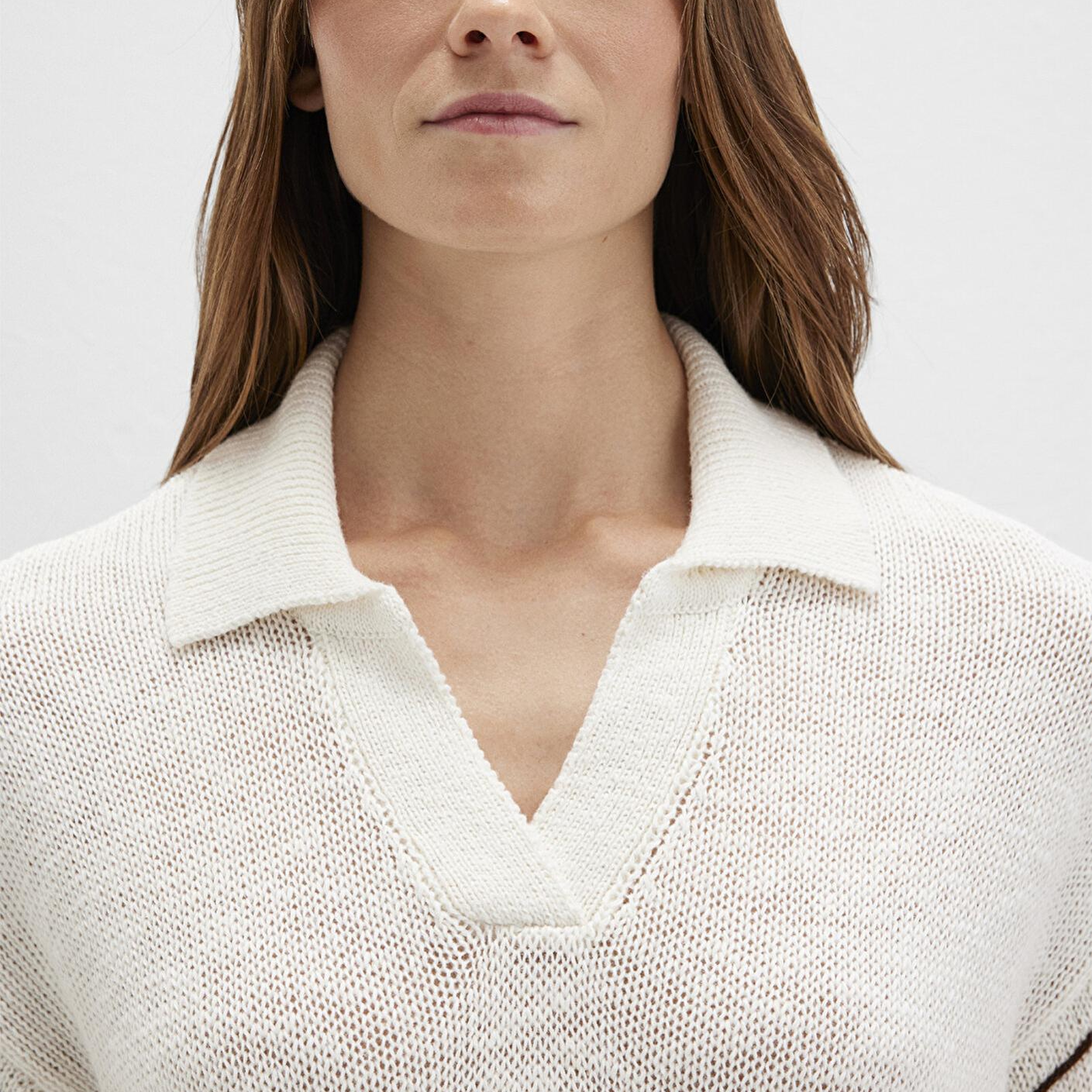 Mavi Keten Karışımlı Kol Detaylı Bej Triko Polo 1710834-91338