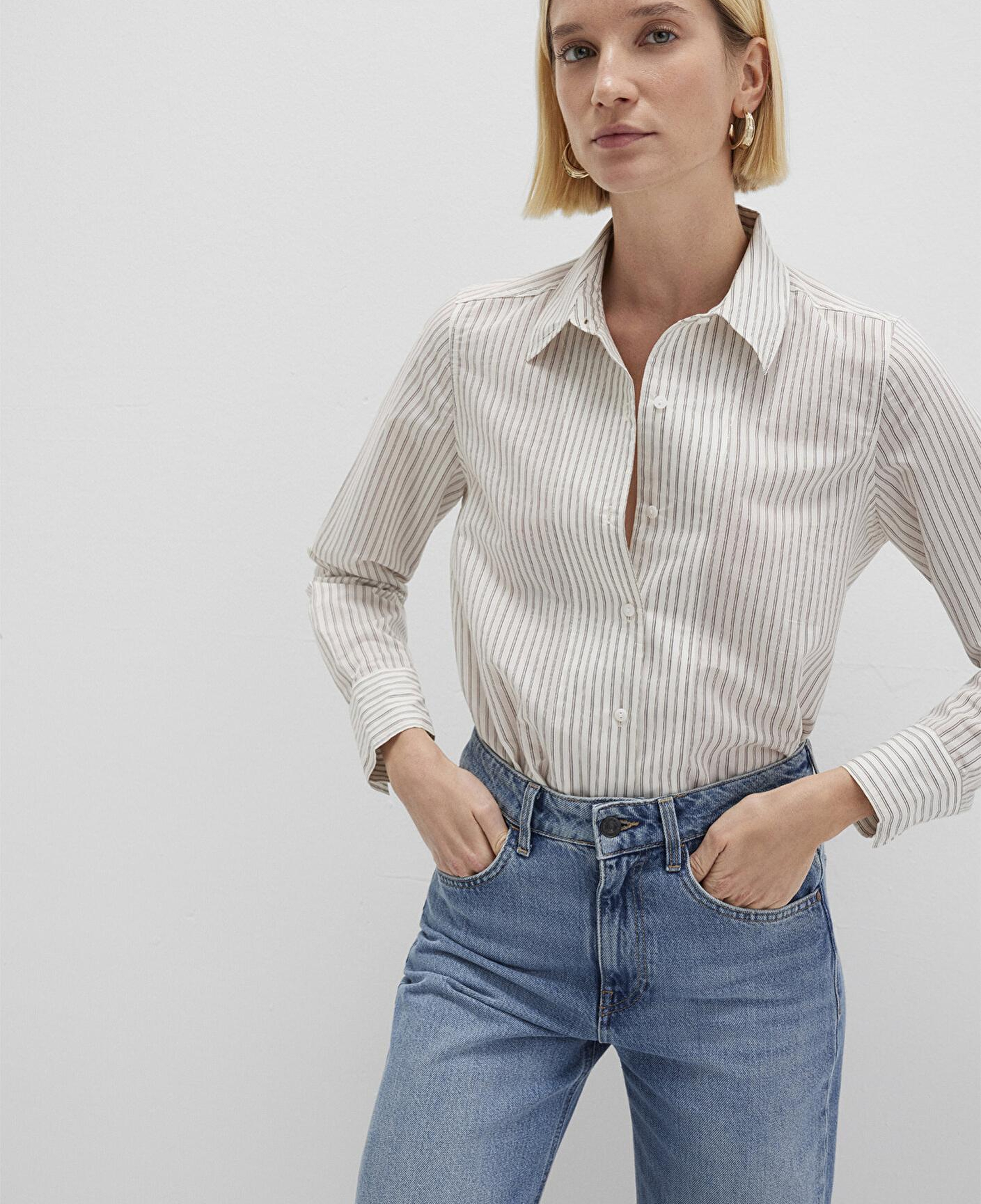 Mavi Çizgili Ekru Gömlek Regular Fit / Normal Kesim 1211353-91345