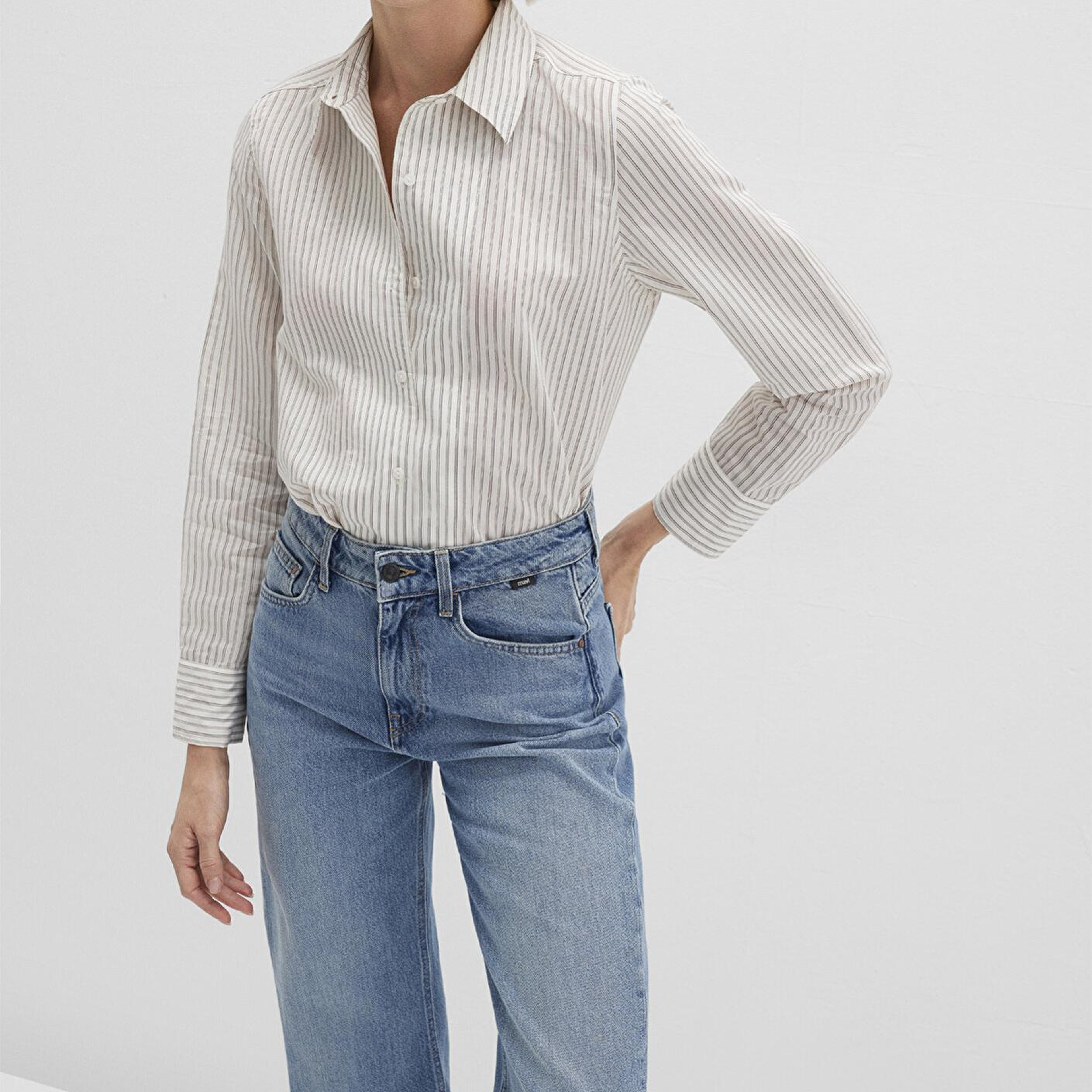 Mavi Çizgili Ekru Gömlek Regular Fit / Normal Kesim 1211353-91345