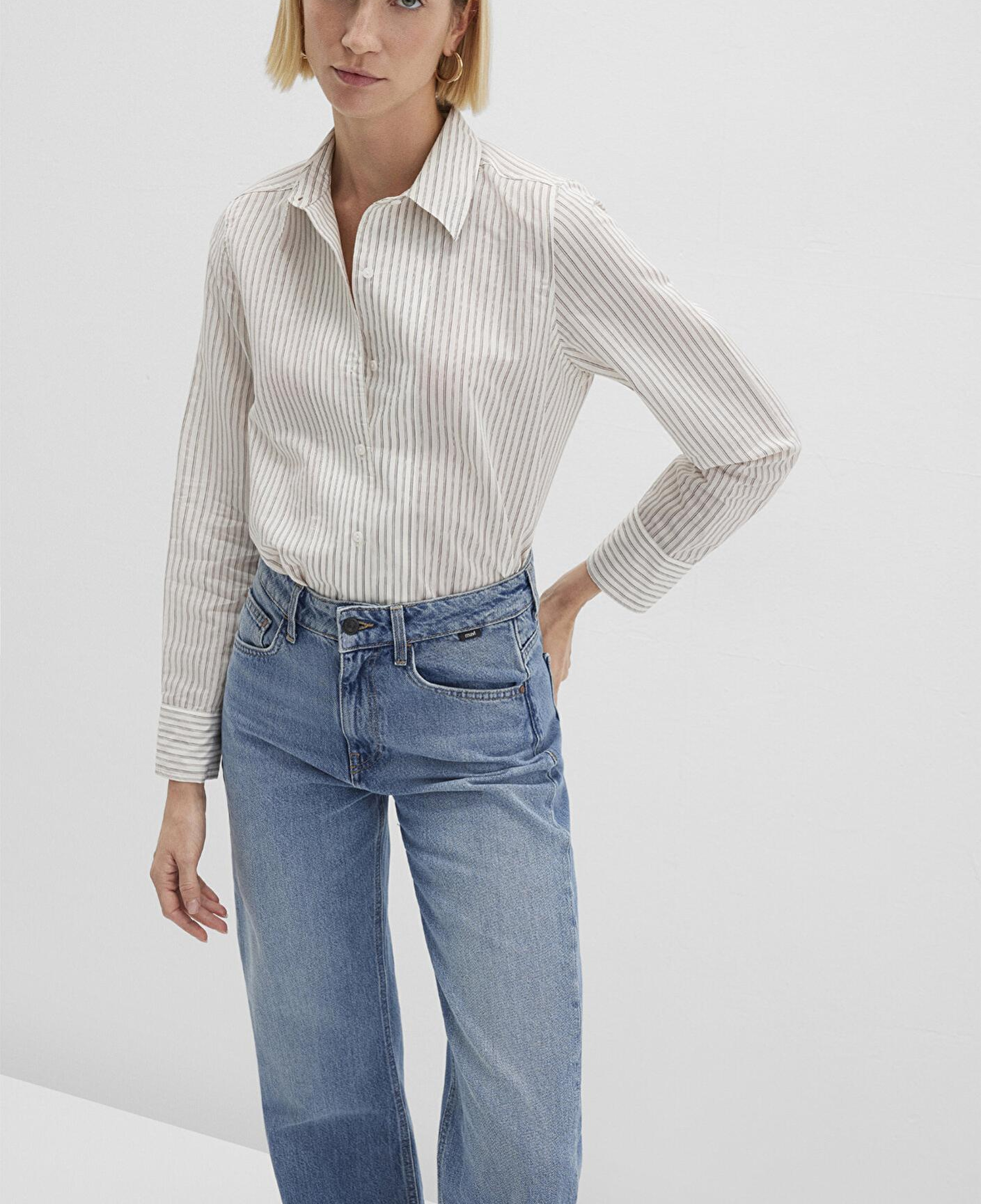 Mavi Çizgili Ekru Gömlek Regular Fit / Normal Kesim 1211353-91345