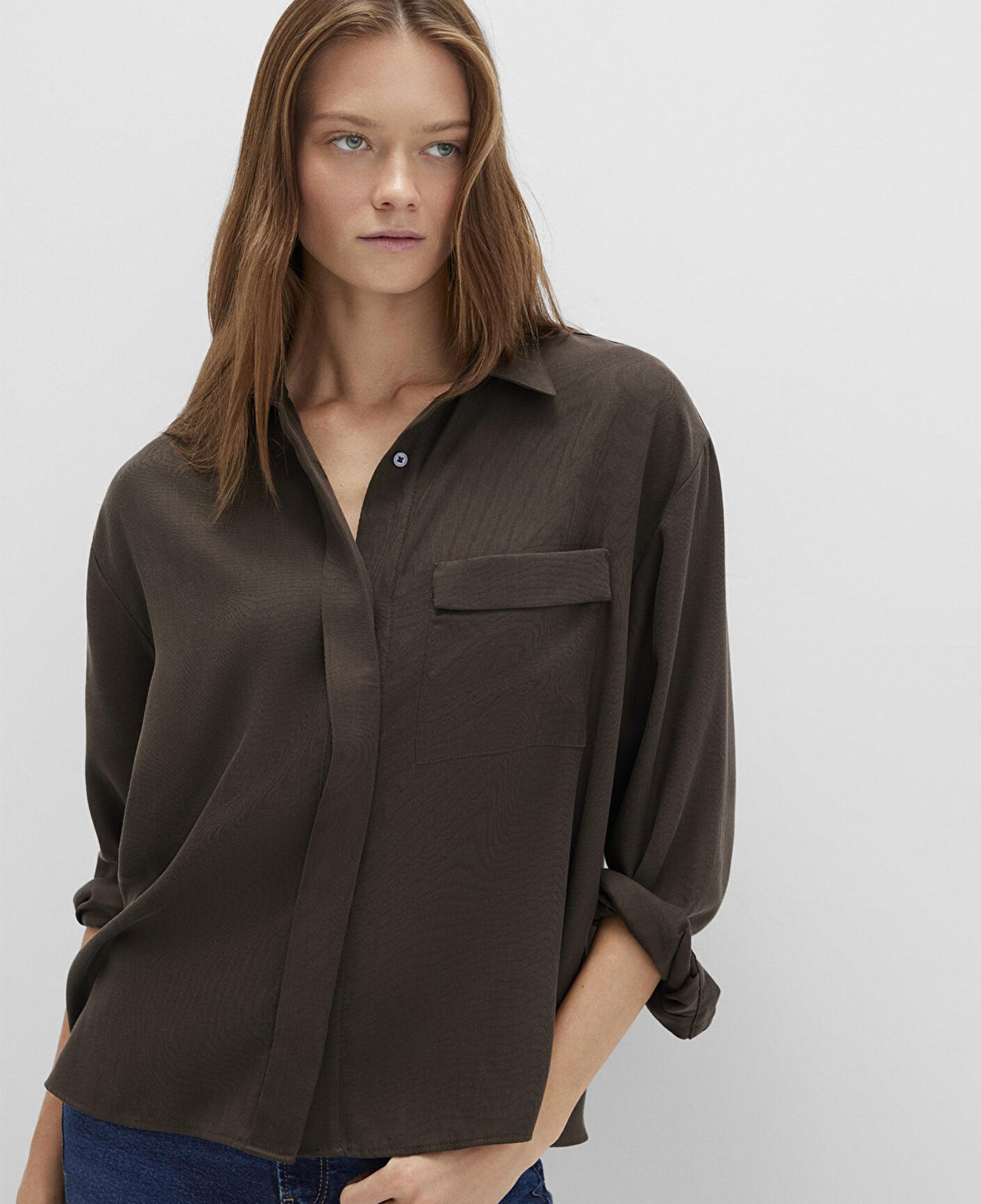 Mavi Kahverengi (TENCEL™) Liyosel Gömlek Oversize / Geniş Kesim 1211354-71540