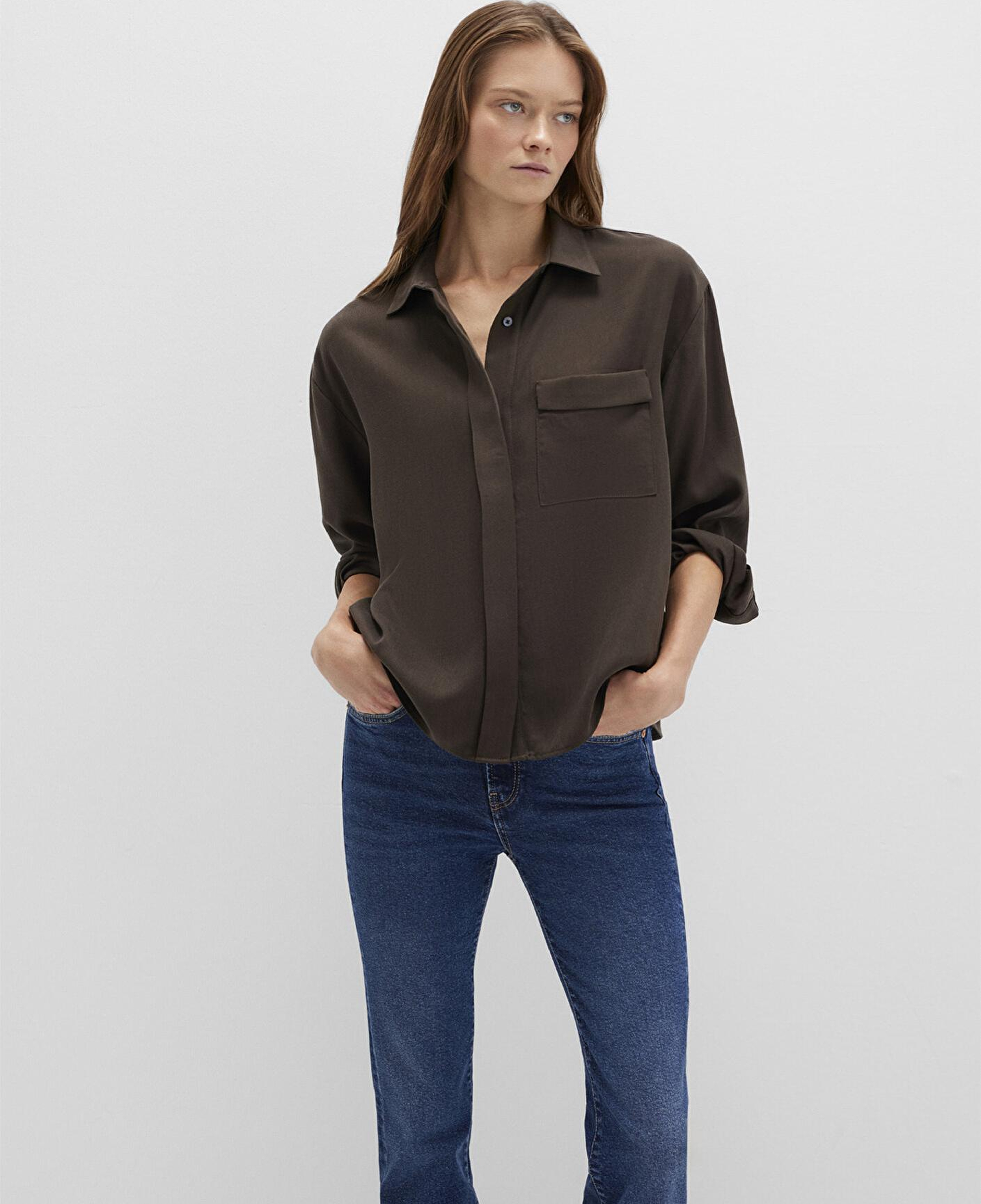 Mavi Kahverengi (TENCEL™) Liyosel Gömlek Oversize / Geniş Kesim 1211354-71540