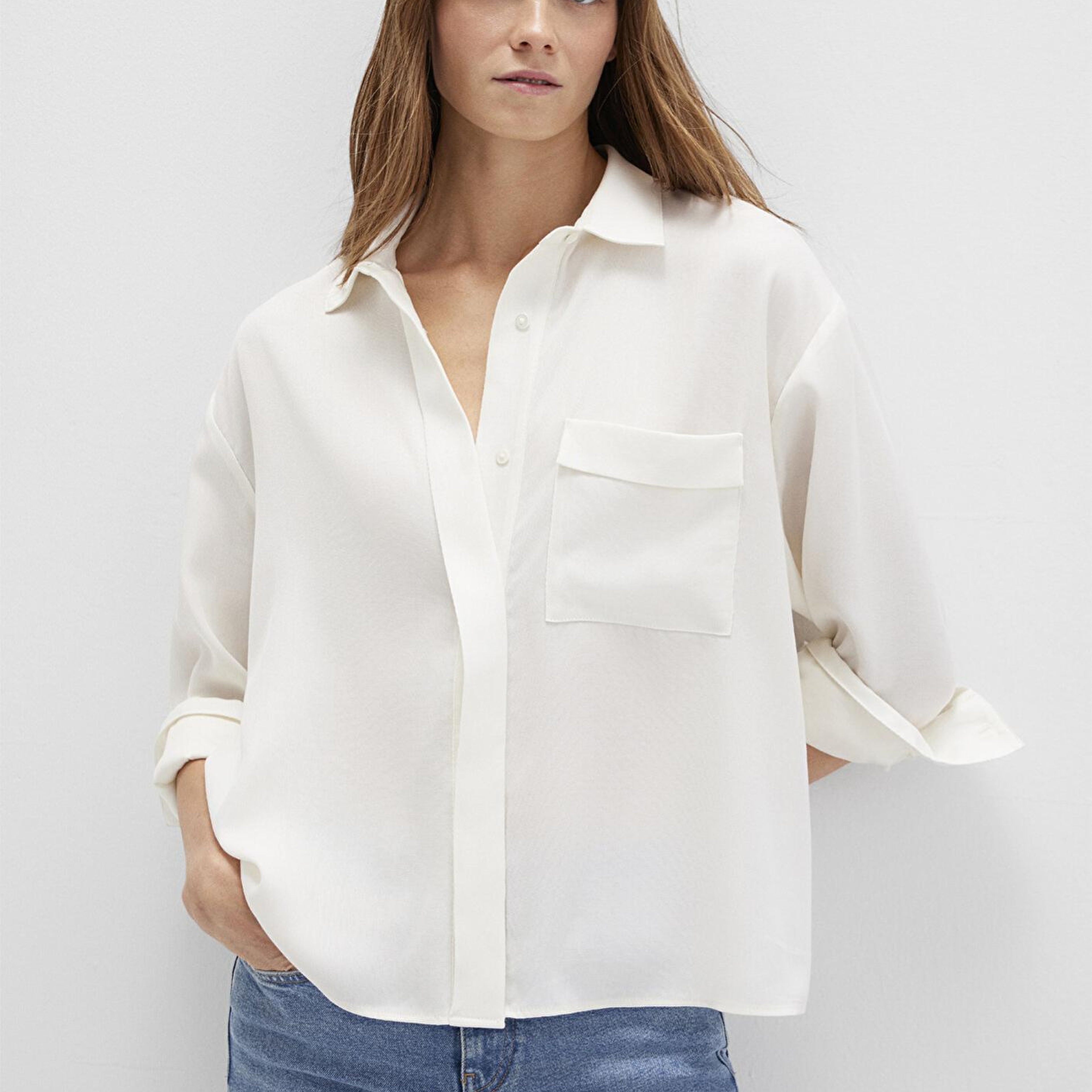 Mavi Ekru (TENCEL™) Liyosel Gömlek Oversize / Geniş Kesim 1211354-80194