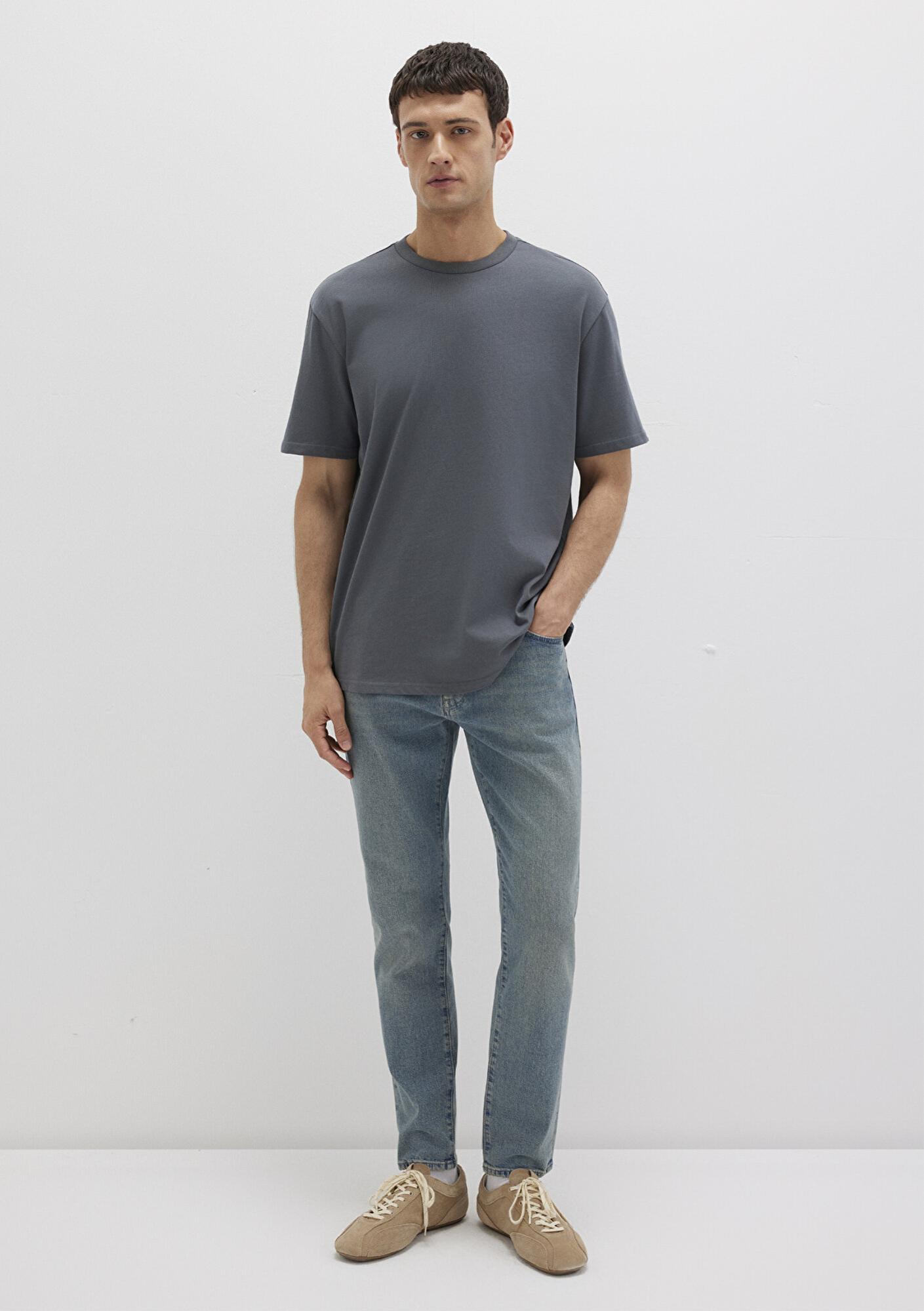 Mavi Bisiklet Yaka Antrasit Basic Tişört Loose Fit / Bol Rahat Kesim 0611596-80776