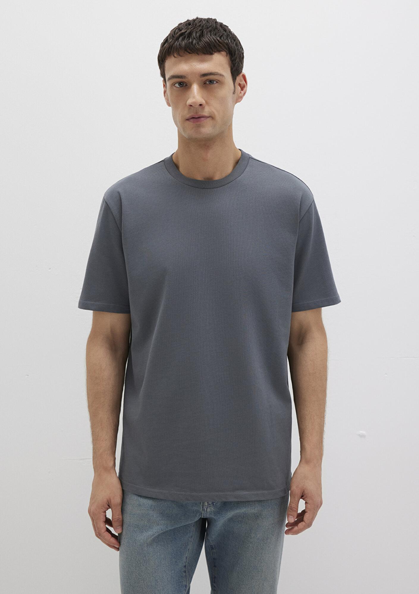 Mavi Bisiklet Yaka Antrasit Basic Tişört Loose Fit / Bol Rahat Kesim 0611596-80776