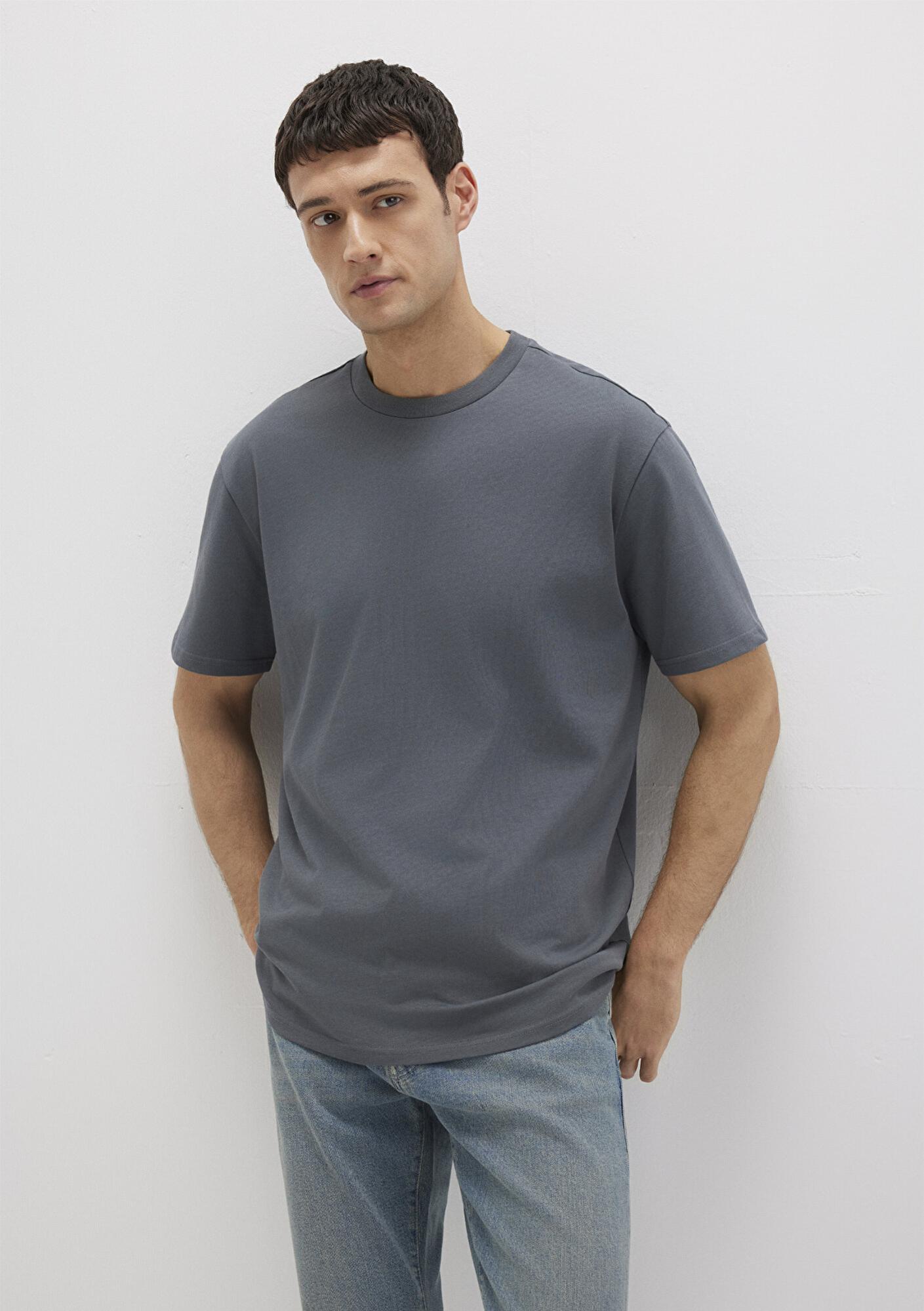 Mavi Bisiklet Yaka Antrasit Basic Tişört Loose Fit / Bol Rahat Kesim 0611596-80776