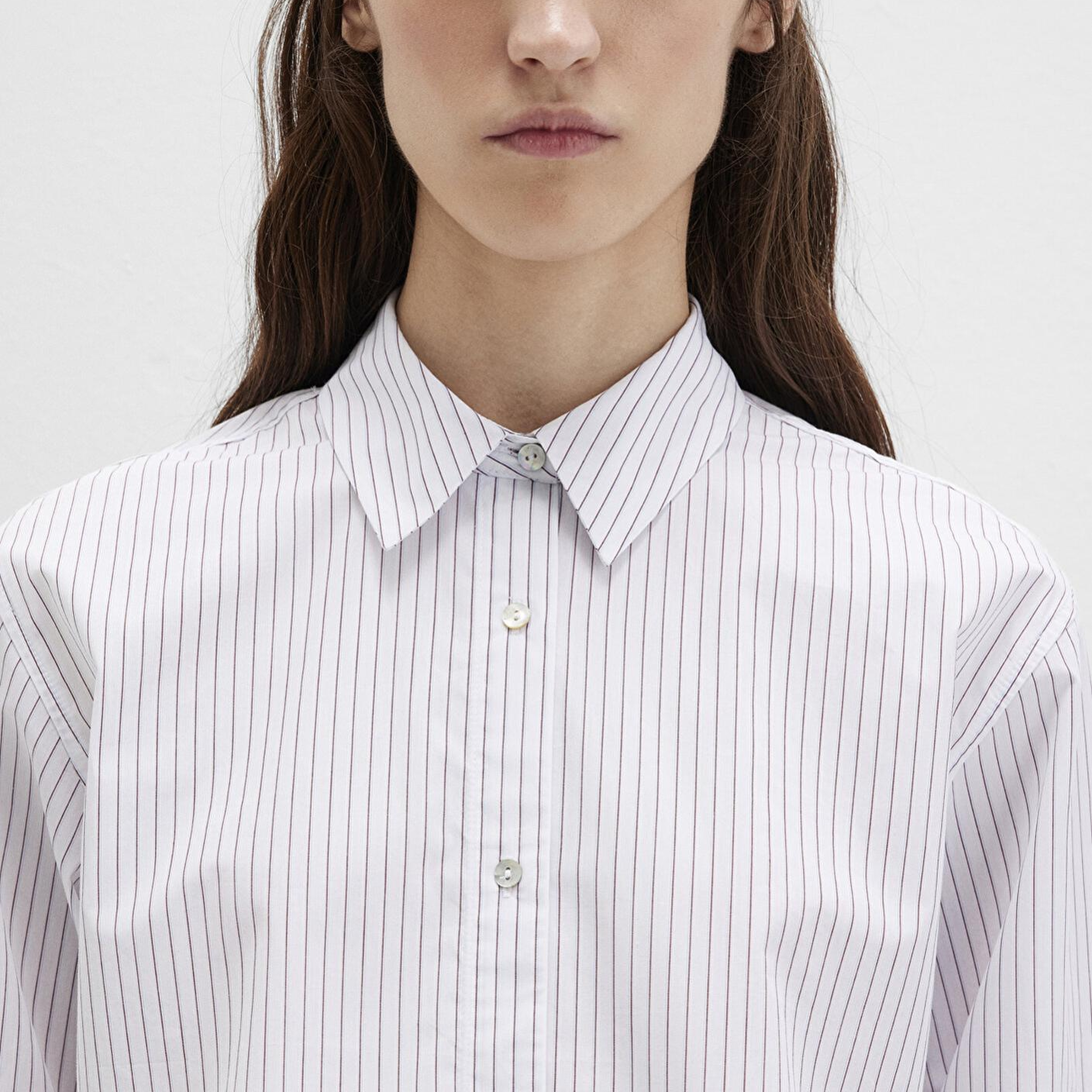 Mavi Çizgili Beyaz Crop Gömlek Crop / Kısa Kesim 1211297-88614