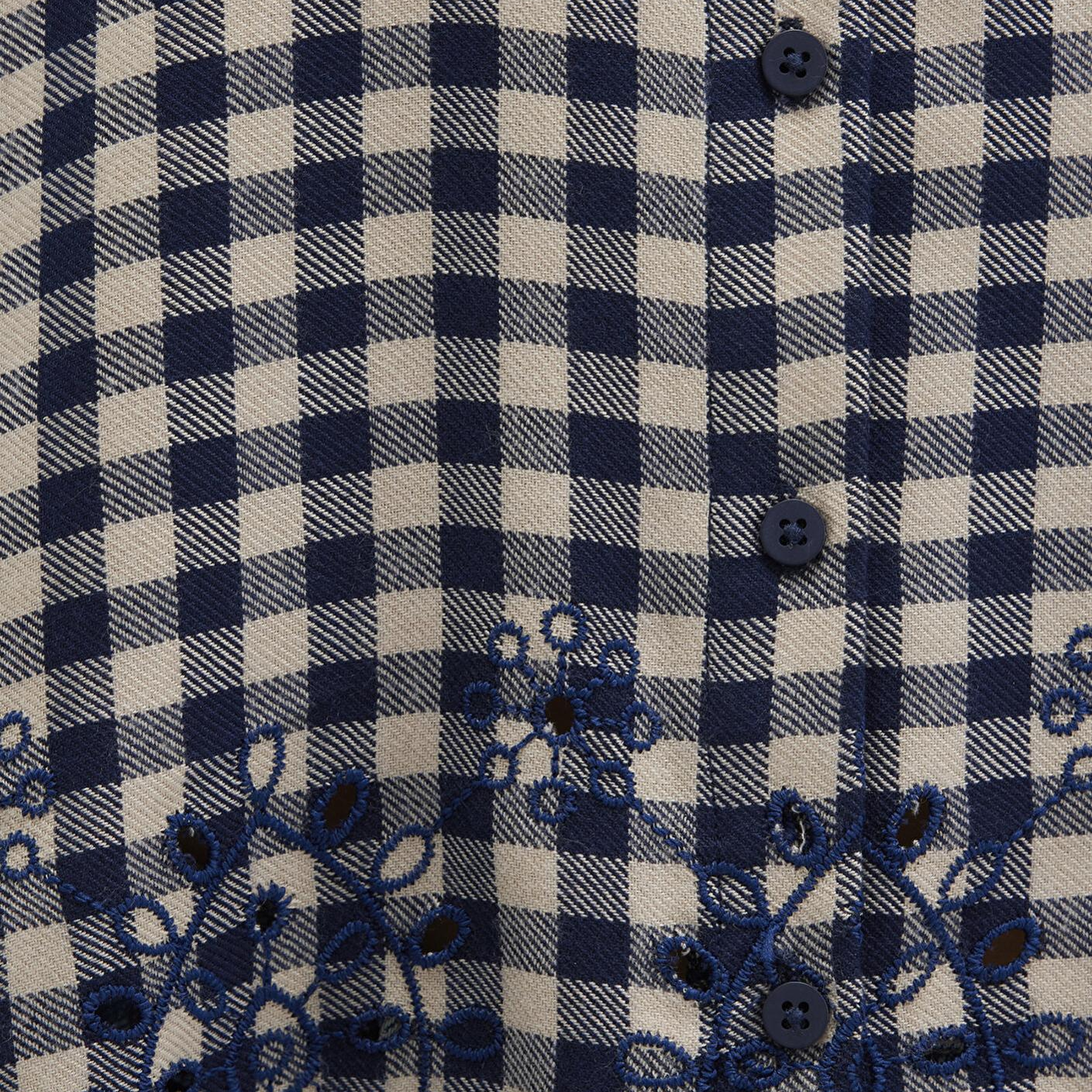 Mavi Nakış Detaylı Ekose Lacivert Gömlek Loose Fit / Bol Rahat Kesim 1211298-83154