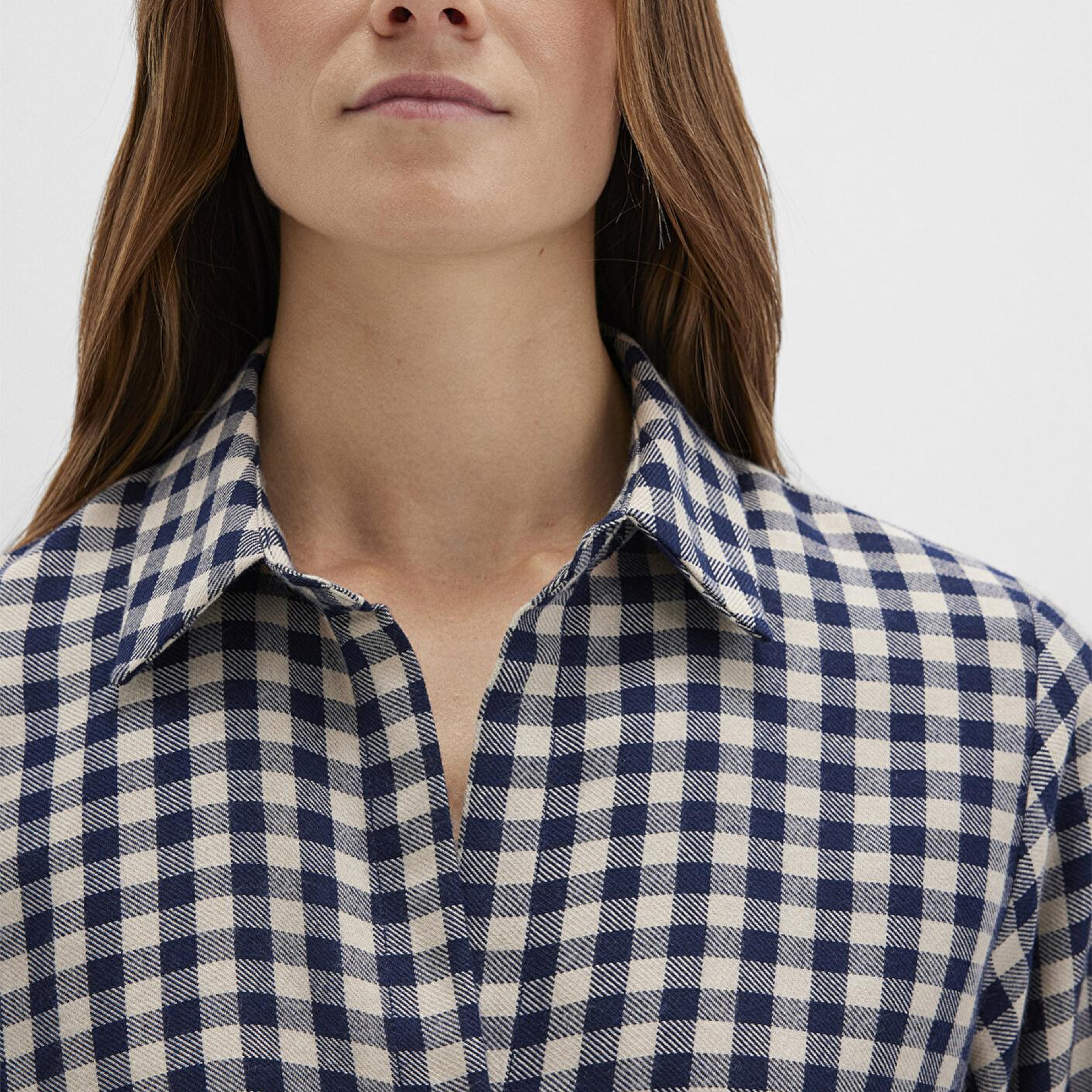 Mavi Nakış Detaylı Ekose Lacivert Gömlek Loose Fit / Bol Rahat Kesim 1211298-83154