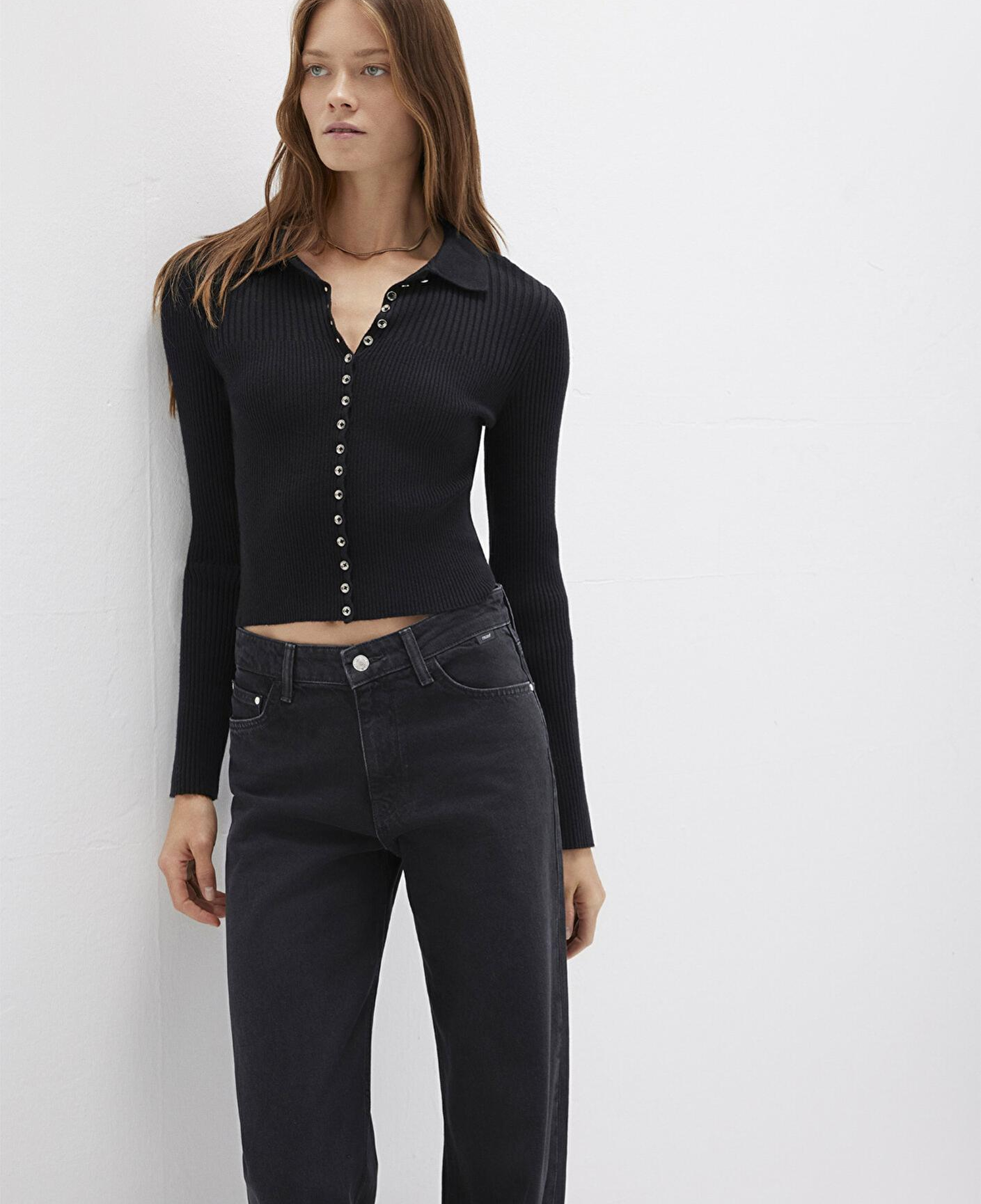 Mavi Düğmeli Siyah Triko Polo 1710787-900