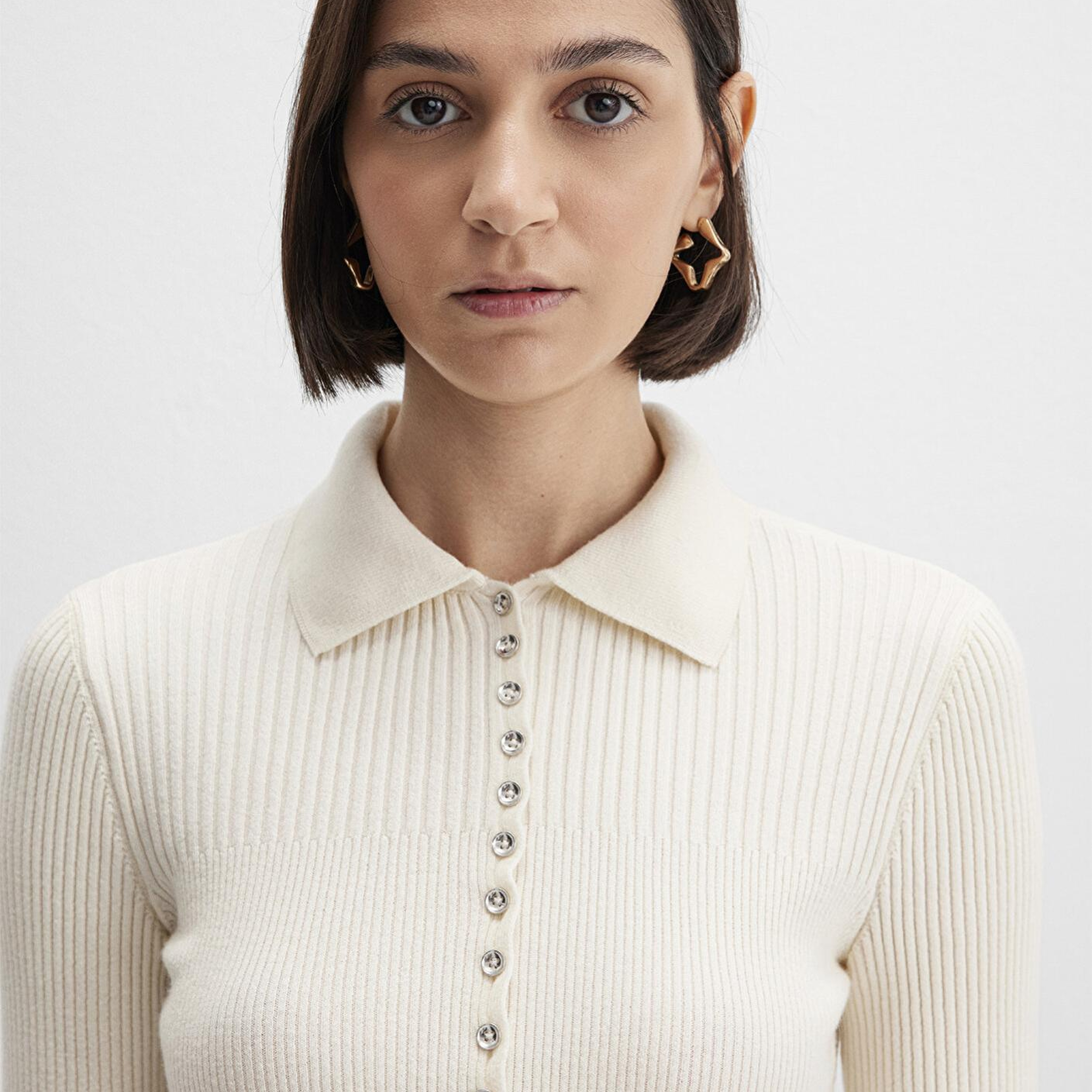 Mavi Düğmeli Ekru Triko Polo 1710787-80194