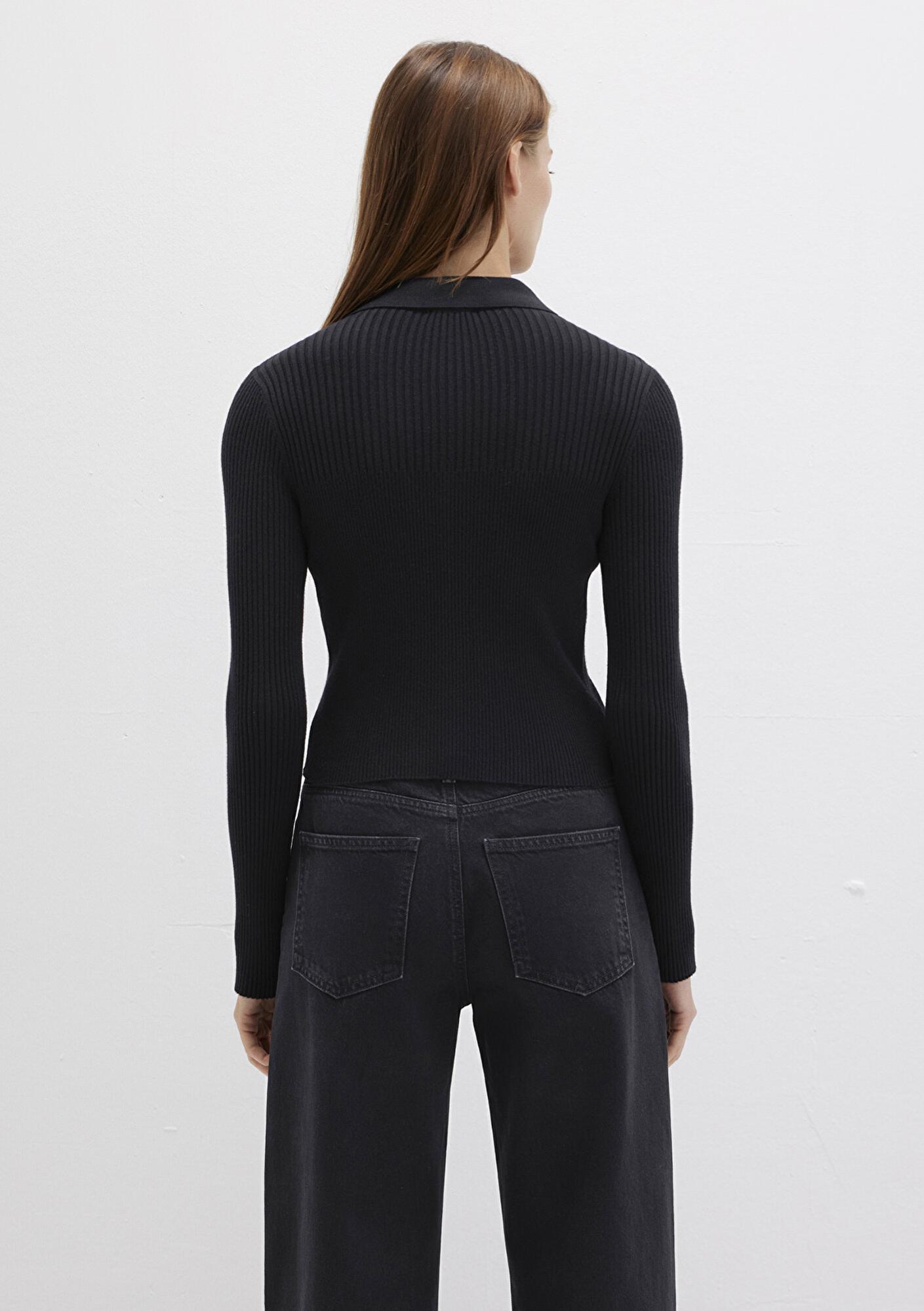 Mavi Düğmeli Siyah Triko Polo 1710787-900