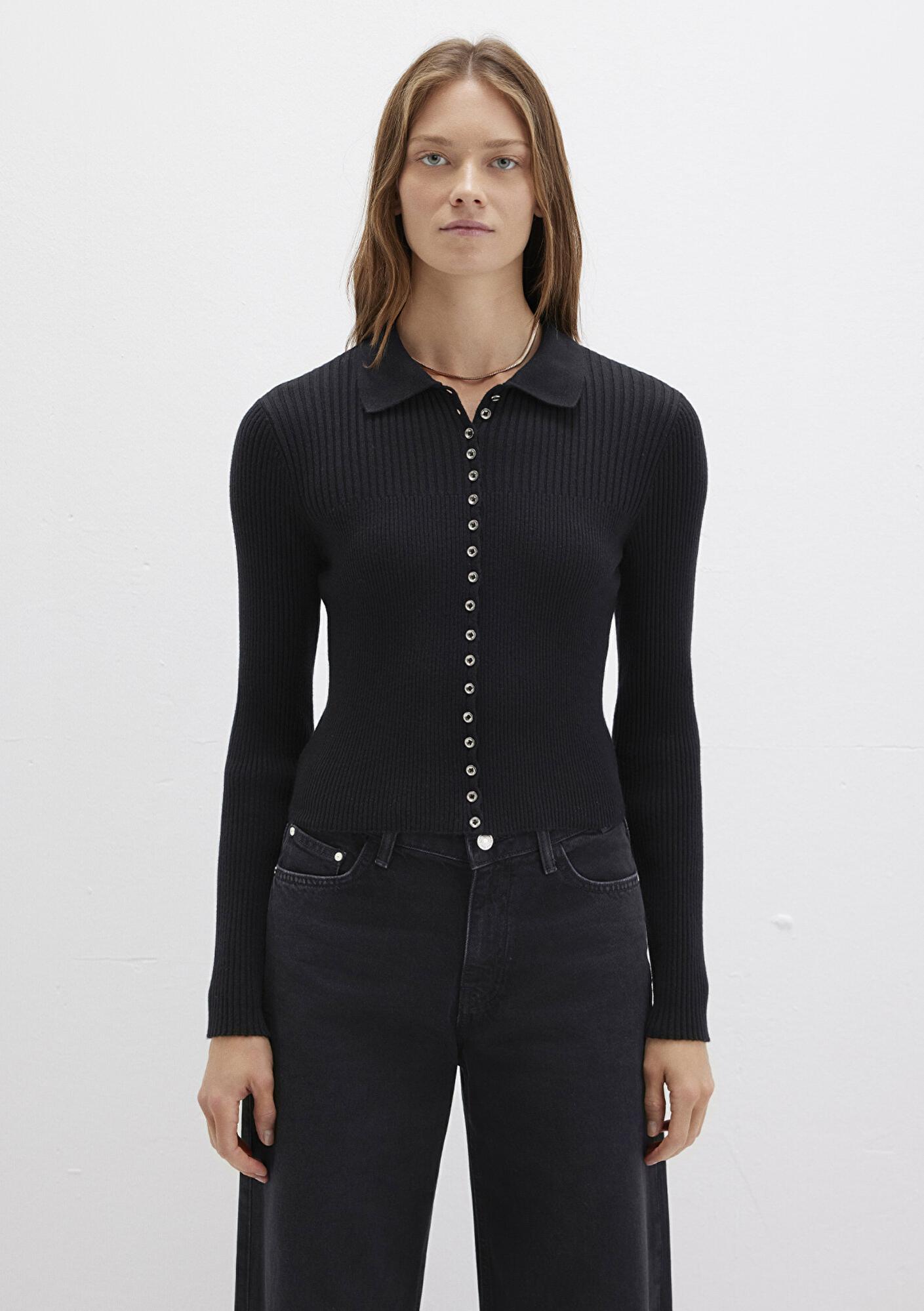 Mavi Düğmeli Siyah Triko Polo 1710787-900