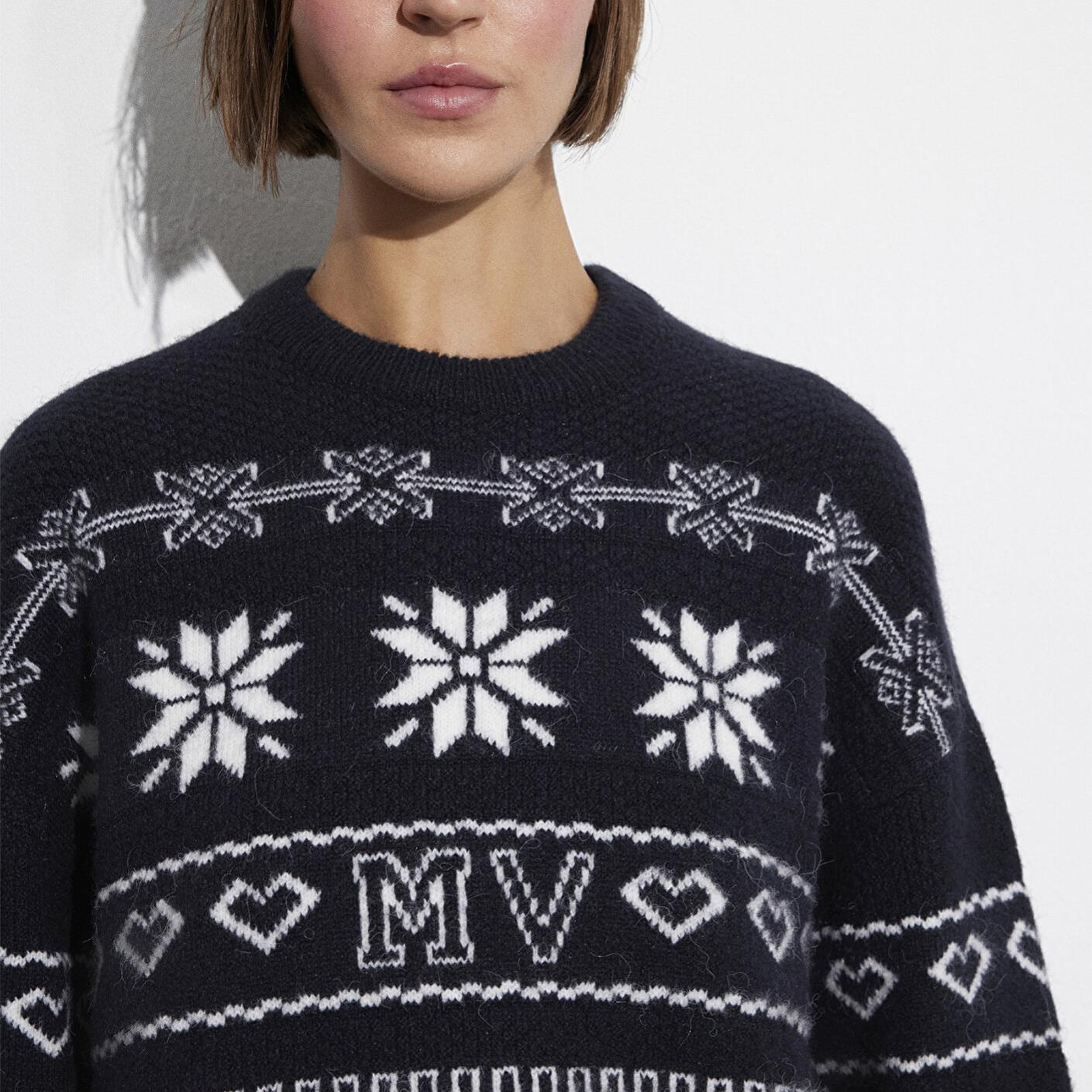 Mavi Yılbaşı Temalı Lacivert Kazak Oversize / Geniş Kesim 1710804-84371