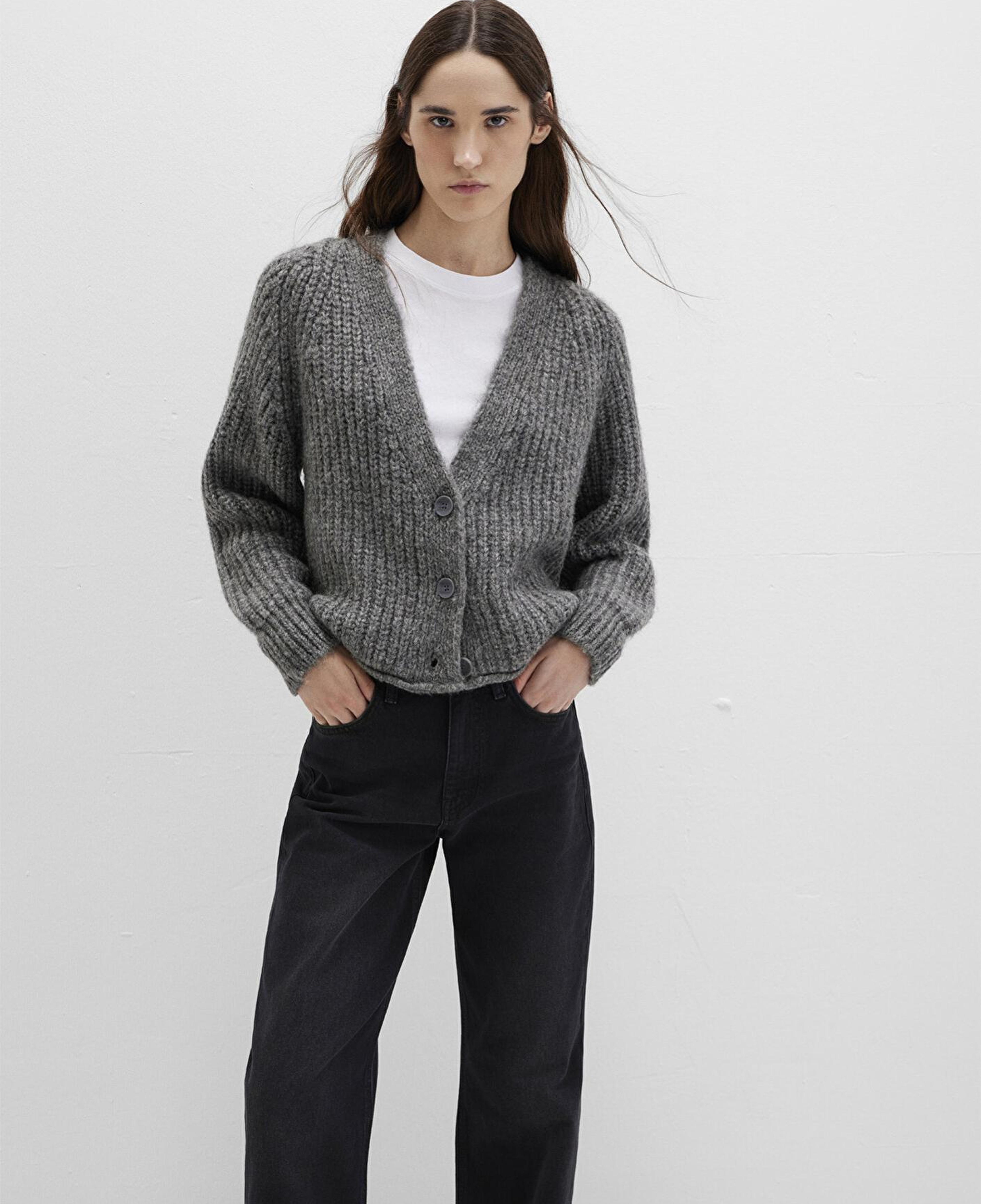 Mavi Düğme Detaylı Gri Hırka Regular Fit / Normal Kesim 1710386-80024