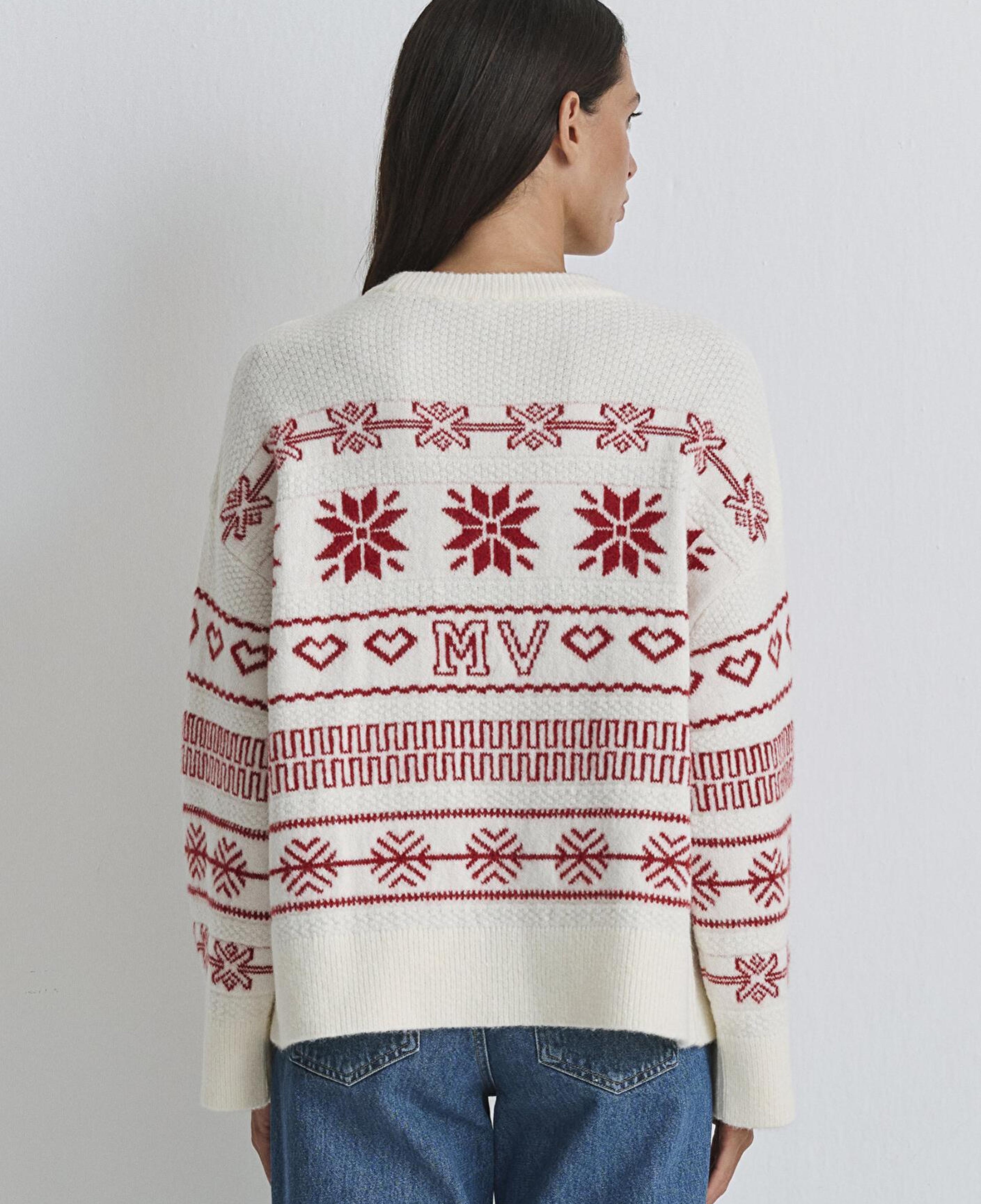 Mavi Yılbaşı Temalı Ekru Kazak Oversize / Geniş Kesim 1710804-70057