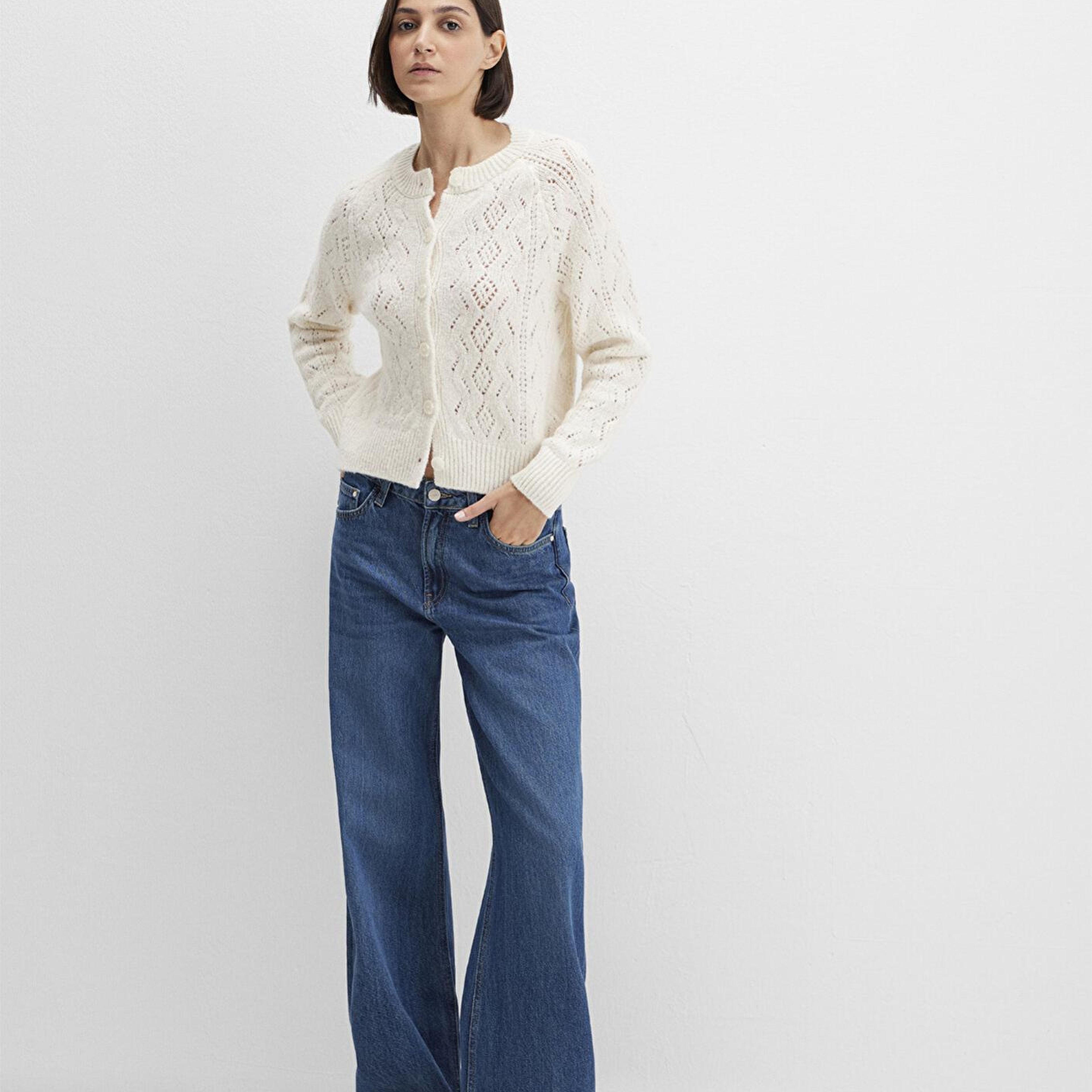 Mavi Yün Karışımlı Ekru Hırka Slim Fit / Dar Kesim 1710812-70057