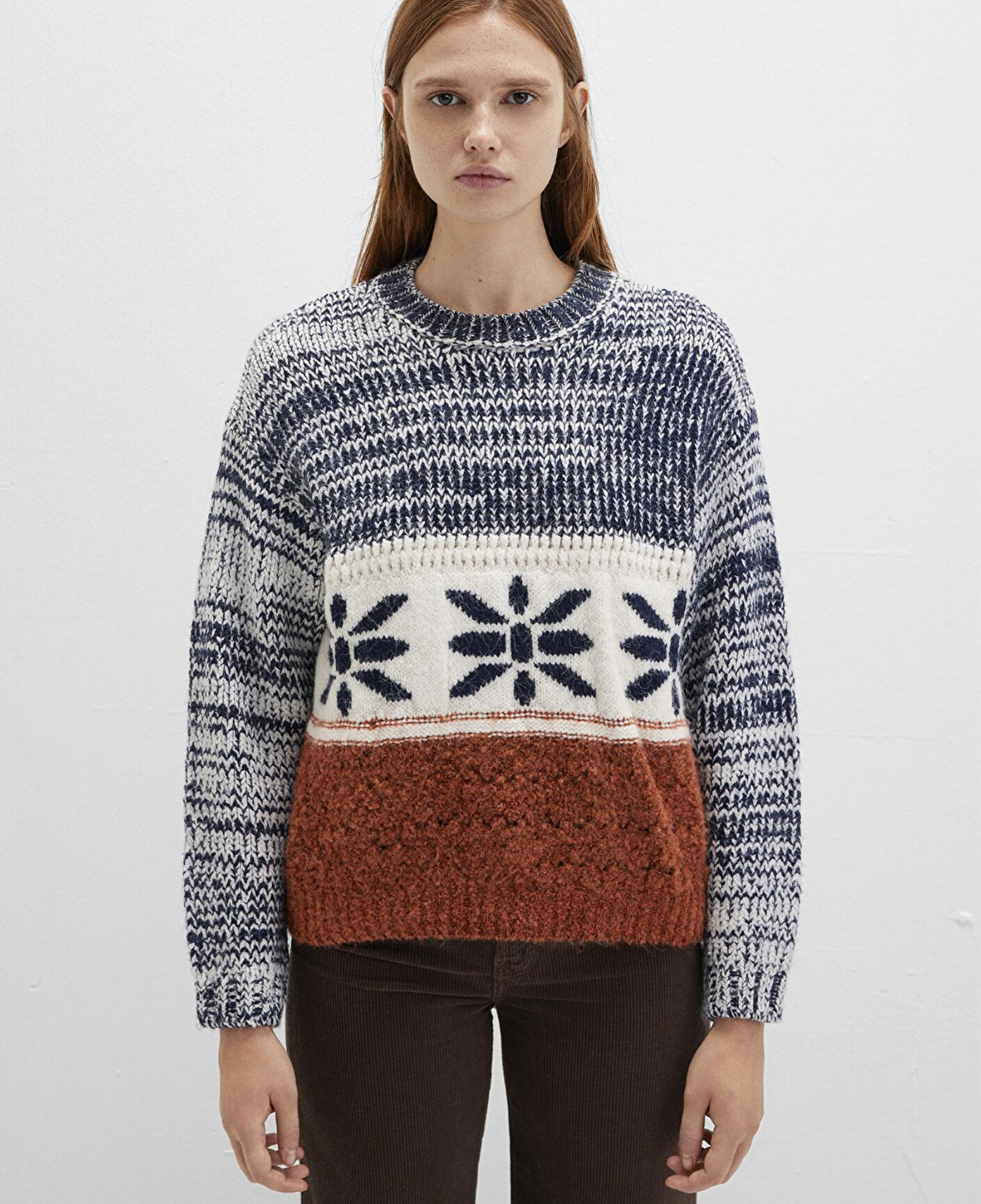 Mavi Kar Tanesi Detaylı Blok Renkli Kazak Loose Fit / Bol Rahat Kesim 1710803-89101