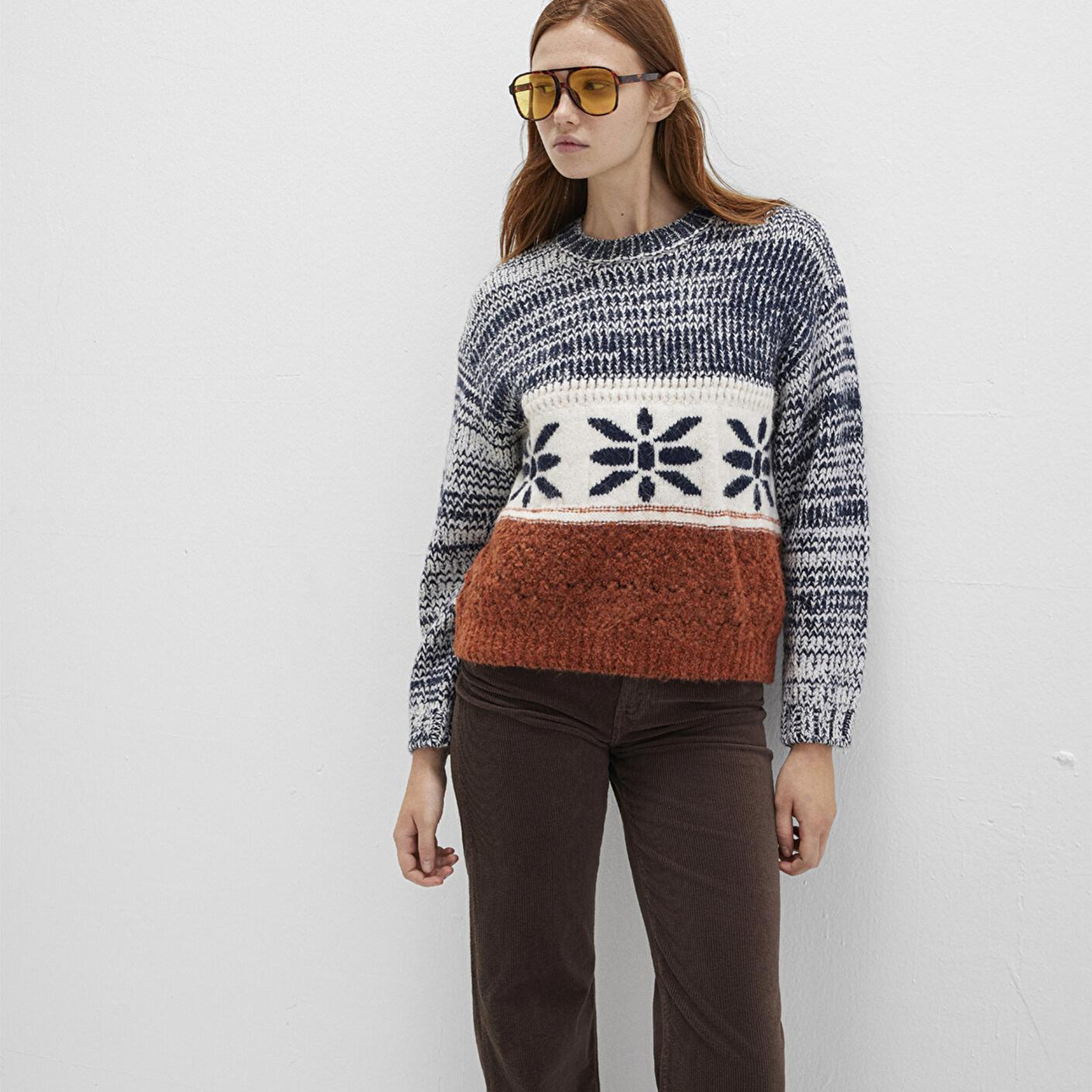 Mavi Kar Tanesi Detaylı Blok Renkli Kazak Loose Fit / Bol Rahat Kesim 1710803-89101