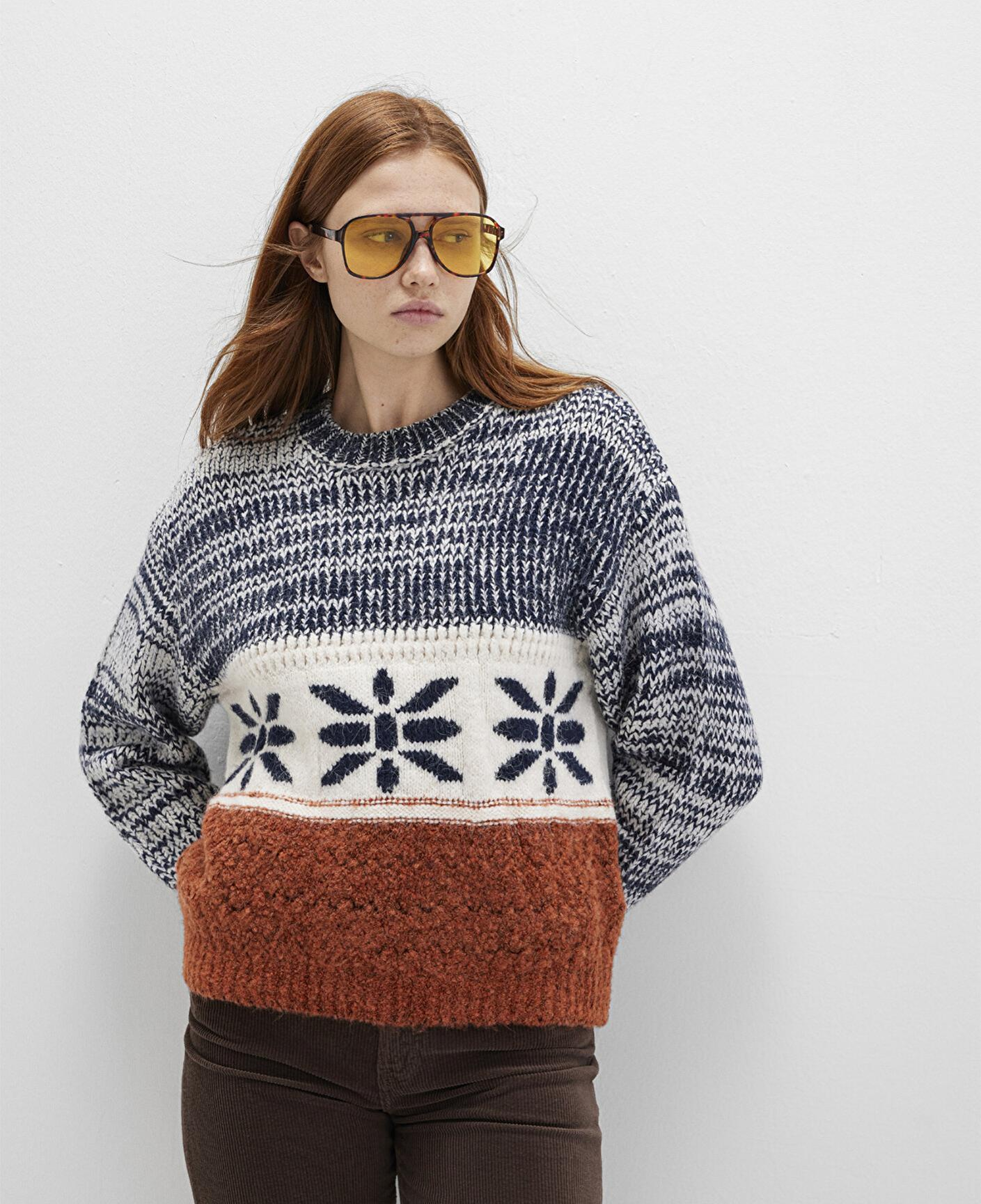 Mavi Kar Tanesi Detaylı Blok Renkli Kazak Loose Fit / Bol Rahat Kesim 1710803-89101